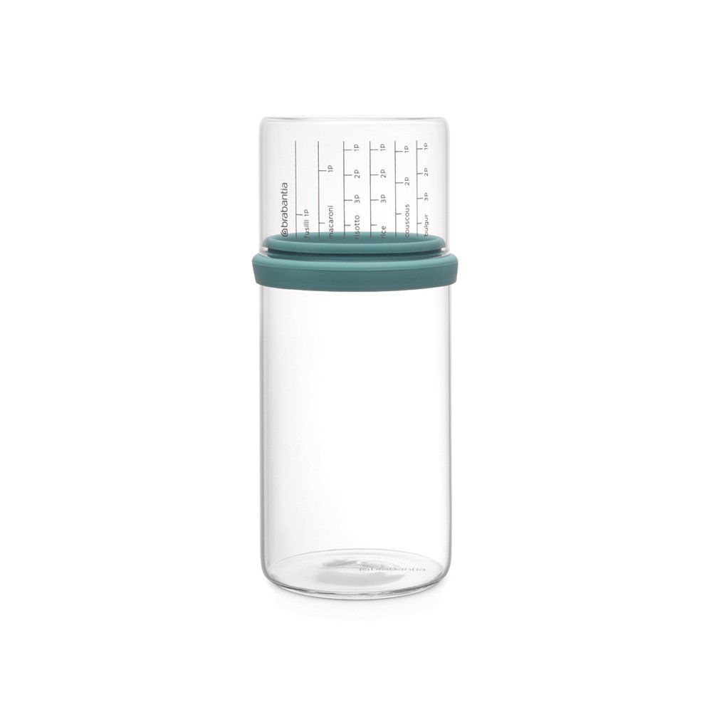 Brabantia 290244 1L Glass Storage Jar with Measuring Cup - Mint Green, 10.4 x 10.4 x 23 cm - Airtight Kitchen Container for Flour, Sugar, Coffee & Dry Food Storage