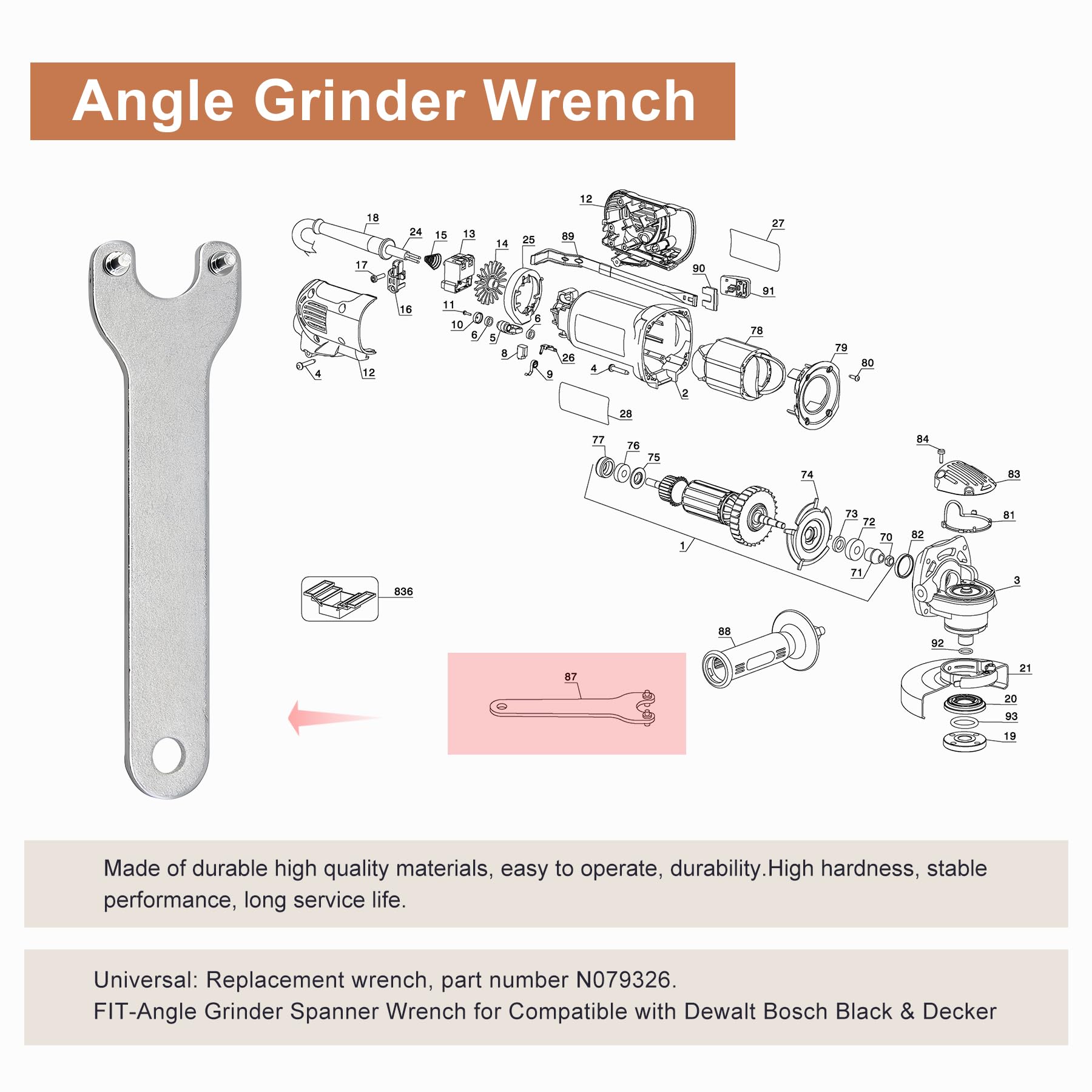 2 Pack Angle Grinder Wrench Replacement for DeWalt D28112, D28114, D28402, D28402B, D28402K, D28402N - Compatible with Power Tools for Cutting, Grinding & Polishing - Perfect for Metalworking, Woodworking & DIY Projects