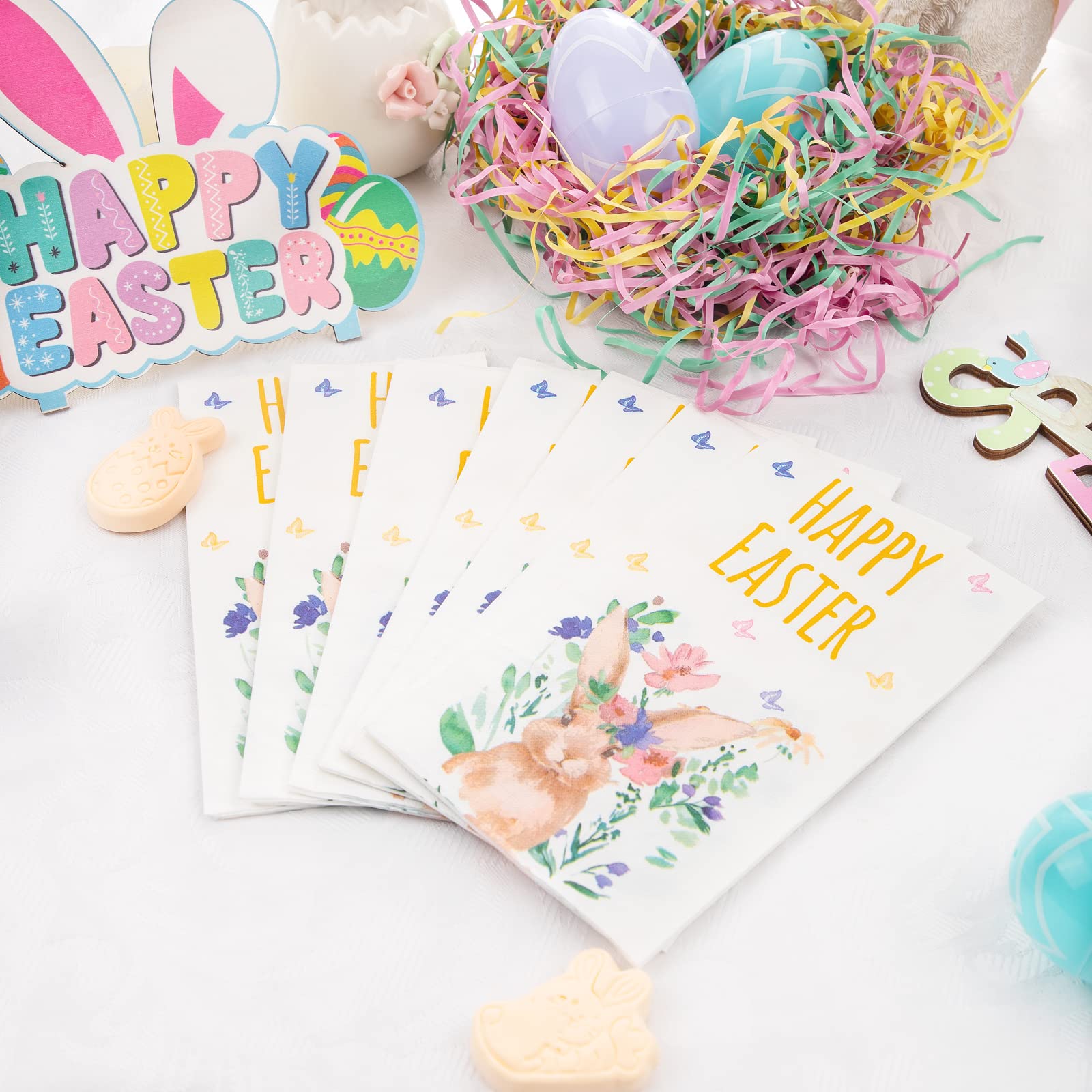 BUCLA 100-Count 3-Ply Easter Bunny Paper Napkins - Premium Disposable Soft & Absorbent Napkins for Easter Parties, Weddings, Cocktail Beverages & Holiday Celebrations - Bunny Themed Tableware for Festive Gatherings