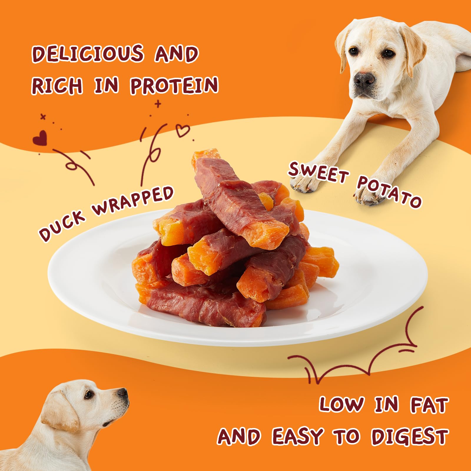 Jungle Calling Sweet Potato & Duck Dog Treats - Healthy Vegetarian Snacks for Dogs, 10.6oz | Grain-Free, All-Natural Training Rewards & Daily Treats for Puppies & Adult Dogs