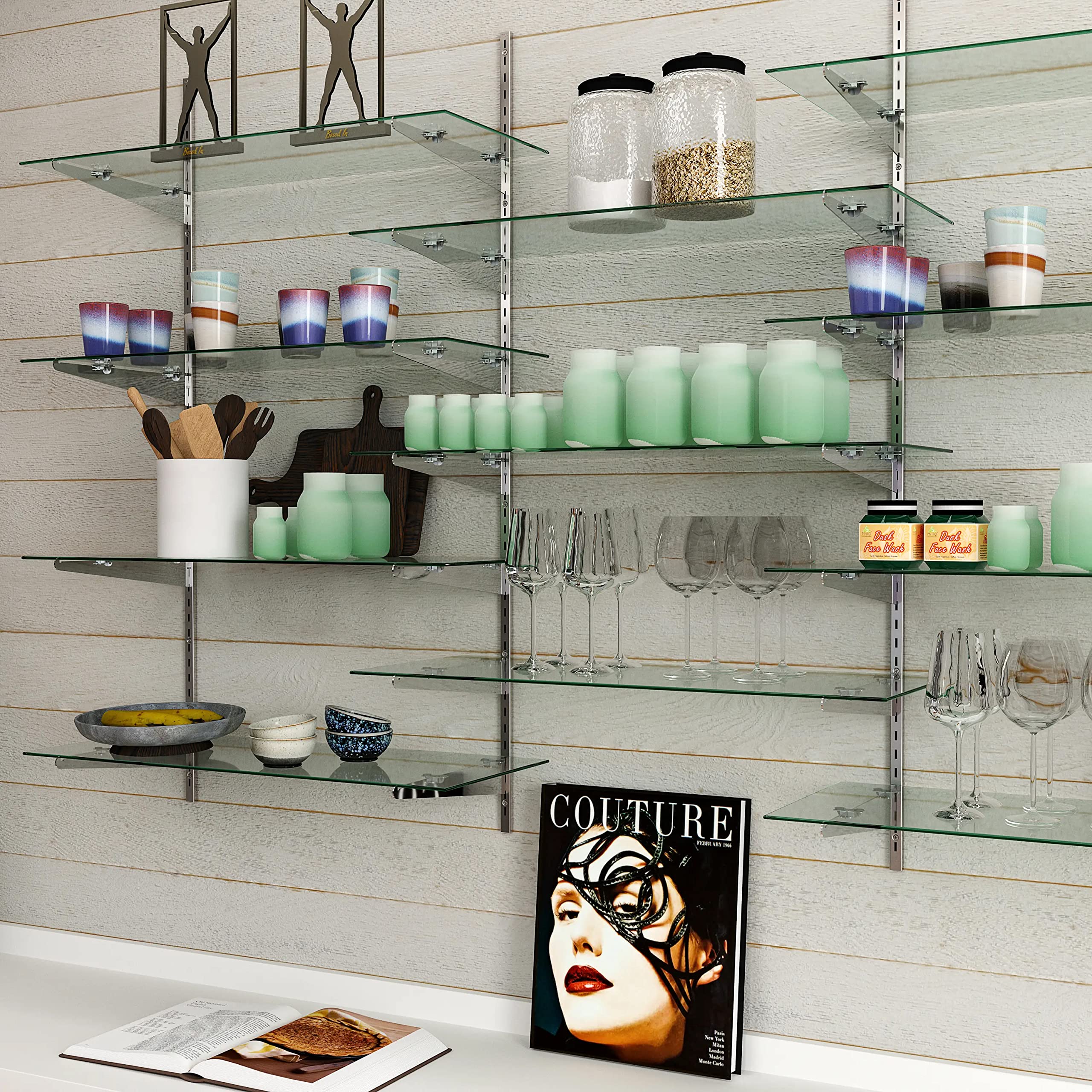Econoco 10'' x 36'' Tempered Glass Shelves - Pack of 5 - Durable & Shatterproof for Bathroom, Kitchen, or Retail Display
