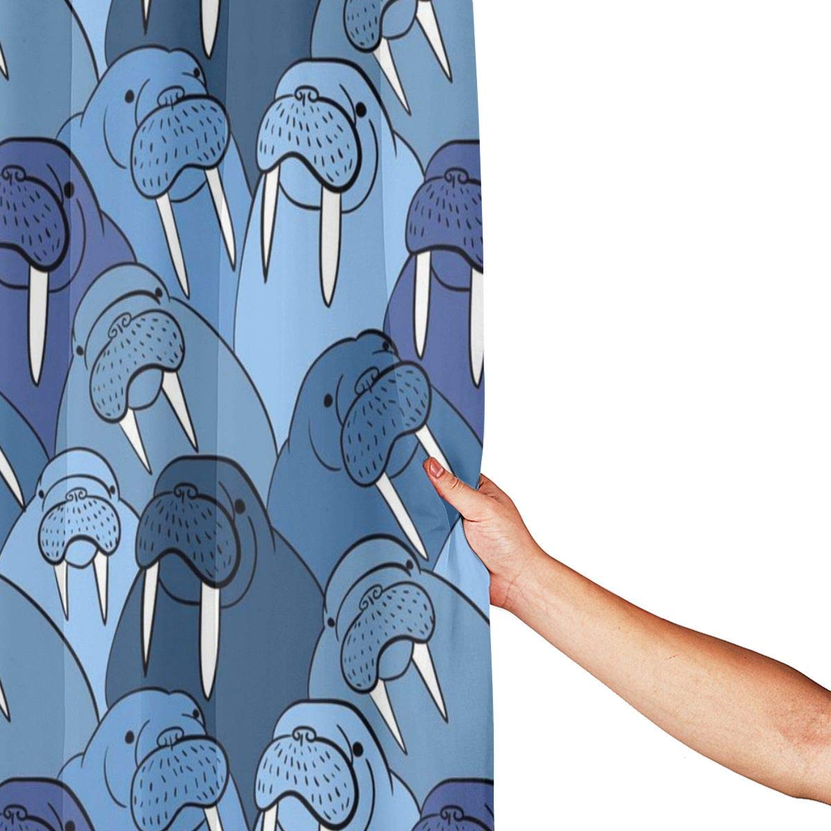 Walrus Shower Curtain Set with Hooks - Waterproof Polyester Bathroom Decor for Kids