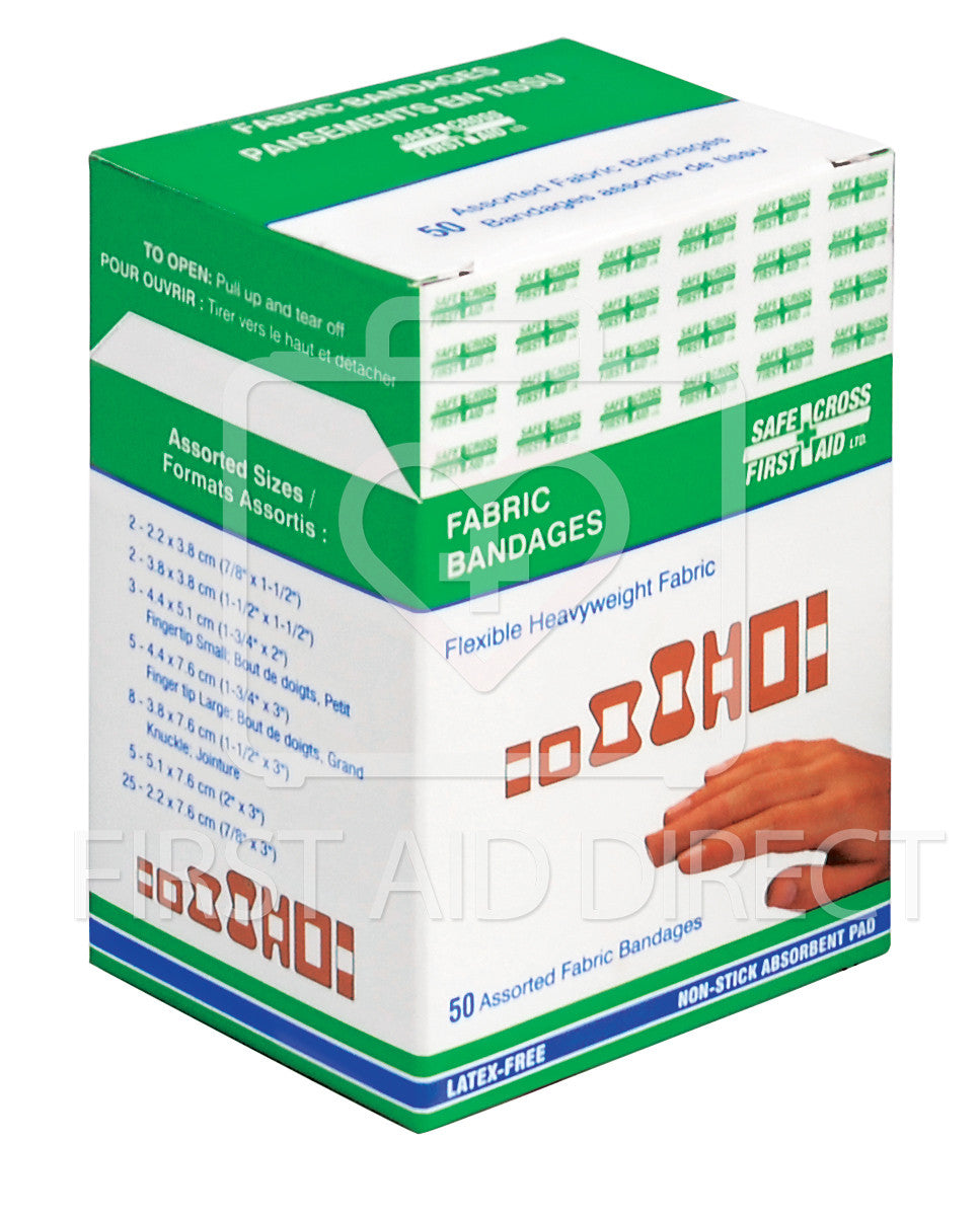 Premium Fabric Bandages - Assorted Sizes (50 Count/Box) | First Aid for Cuts, Scrapes & Everyday Injuries | Home, Office & Travel Essential