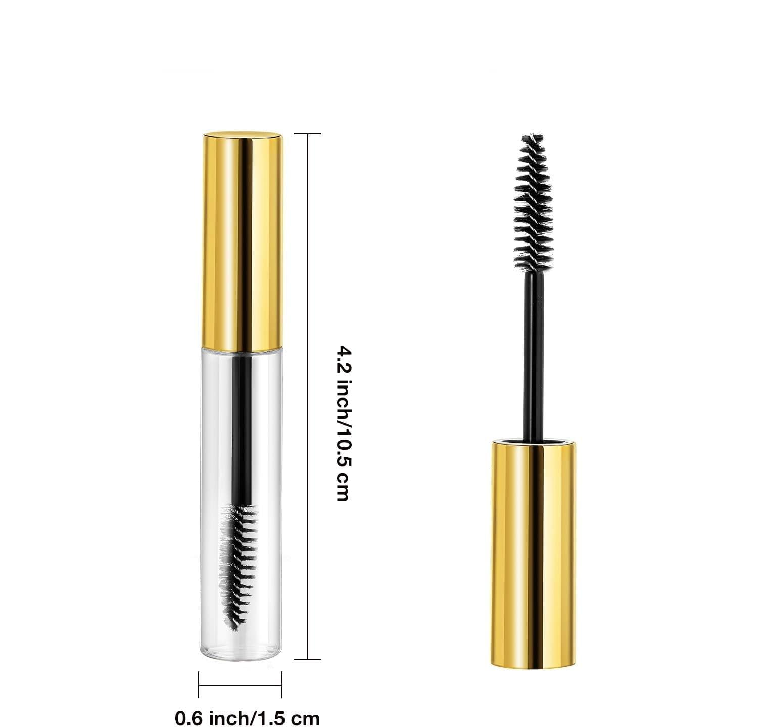 RAJry 2 Pack 10ml Empty Mascara Tubes with Wands - Refillable Eyelash Cream Containers with 2 Rubber Inserts (Gold) - Perfect for DIY Makeup, Travel & Salon Use
