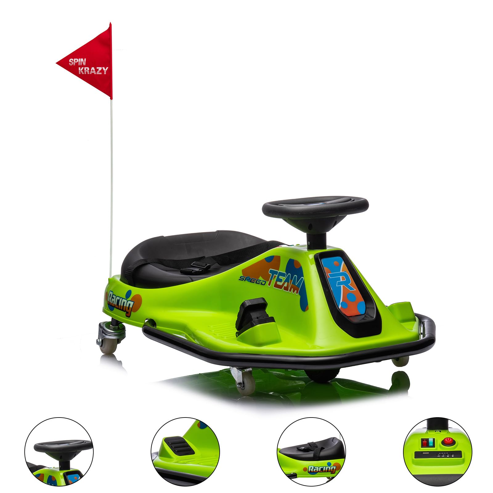 GARVEE 360° Rotating Electric Drift Go Kart for Kids - 24V Ride-On Race Car with Adjustable Speed, LED Lights & Music | Birthday Gift, Indoor/Outdoor Play, Backyard Racing Fun (Green)