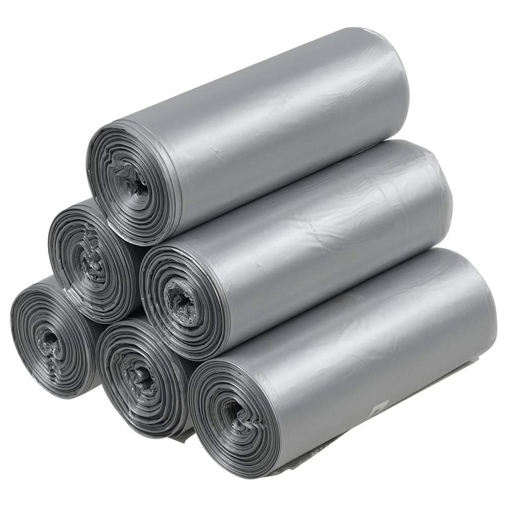 Obstnny 4 Gallon Small Trash Bags - 150 Count (6 Rolls) Grey Kitchen Garbage Can Liners for Bathroom, Office & RV Waste Disposal