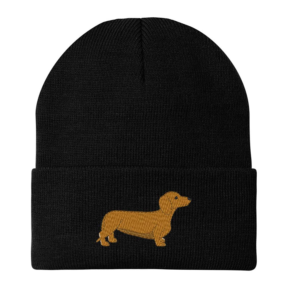 Trendy Dachshund Dog Embroidered Winter Beanie Hat with Long Cuffs - Warm Knit Skull Cap for Women & Men - Perfect for Cold Weather, Outdoor Activities, and Dog Lovers Fashion