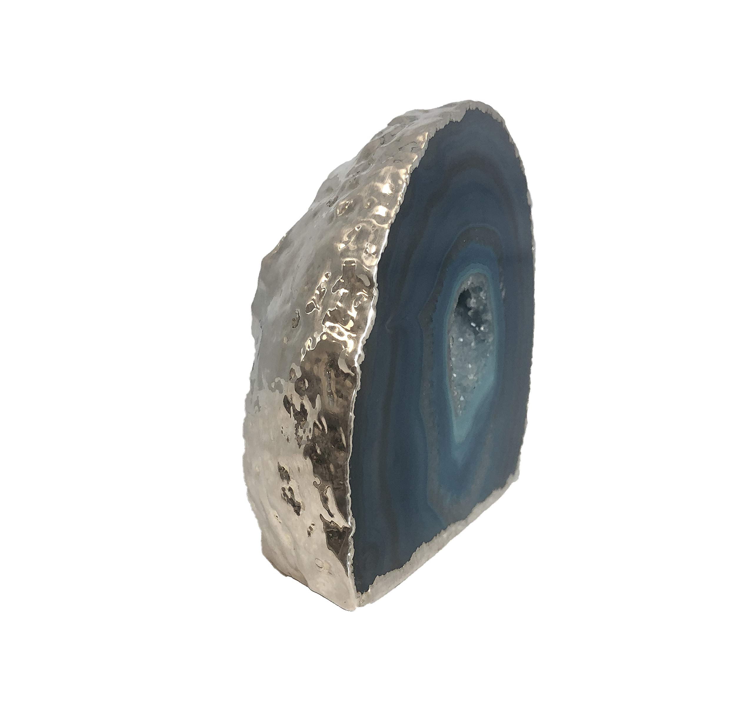 Premium Small Teal Agate Geode with Silver Trim - Natural Crystal Decor for Home, Office & Meditation | Nature's Decorations