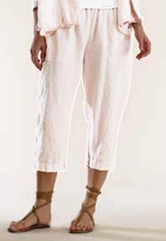 Garment Dyed Linen Cropped Pants - Women's High Waisted Wide Leg Trousers for Summer | Perfect for Beach Vacations, Casual Outings & Boho Style