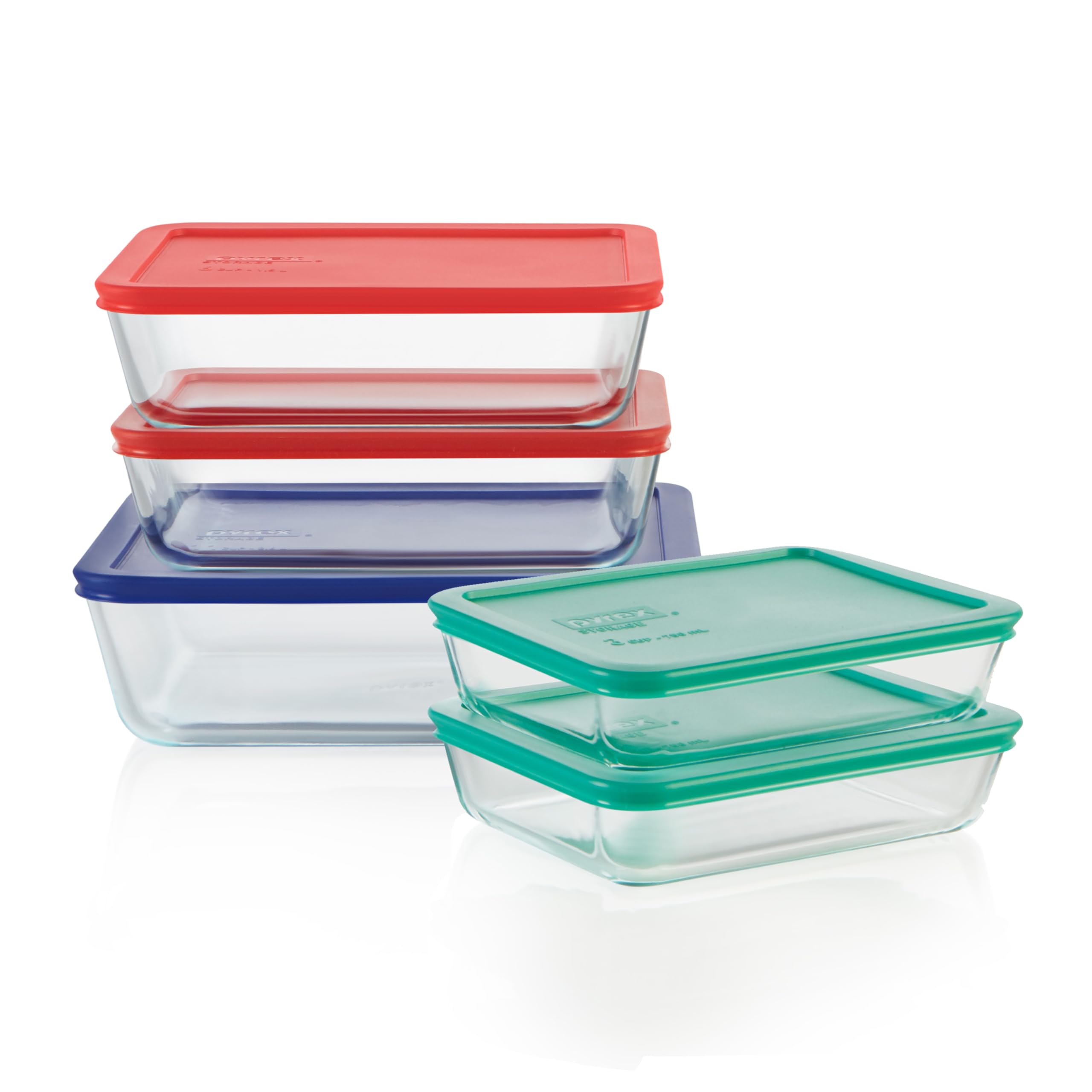 Pyrex Simply Store 5-Pack Glass Food Storage Containers with Lids - 3, 6 & 11-Cup Mixed Sizes, BPA-Free, Microwave & Dishwasher Safe - Perfect for Meal Prep, Leftovers, and Pantry Organization