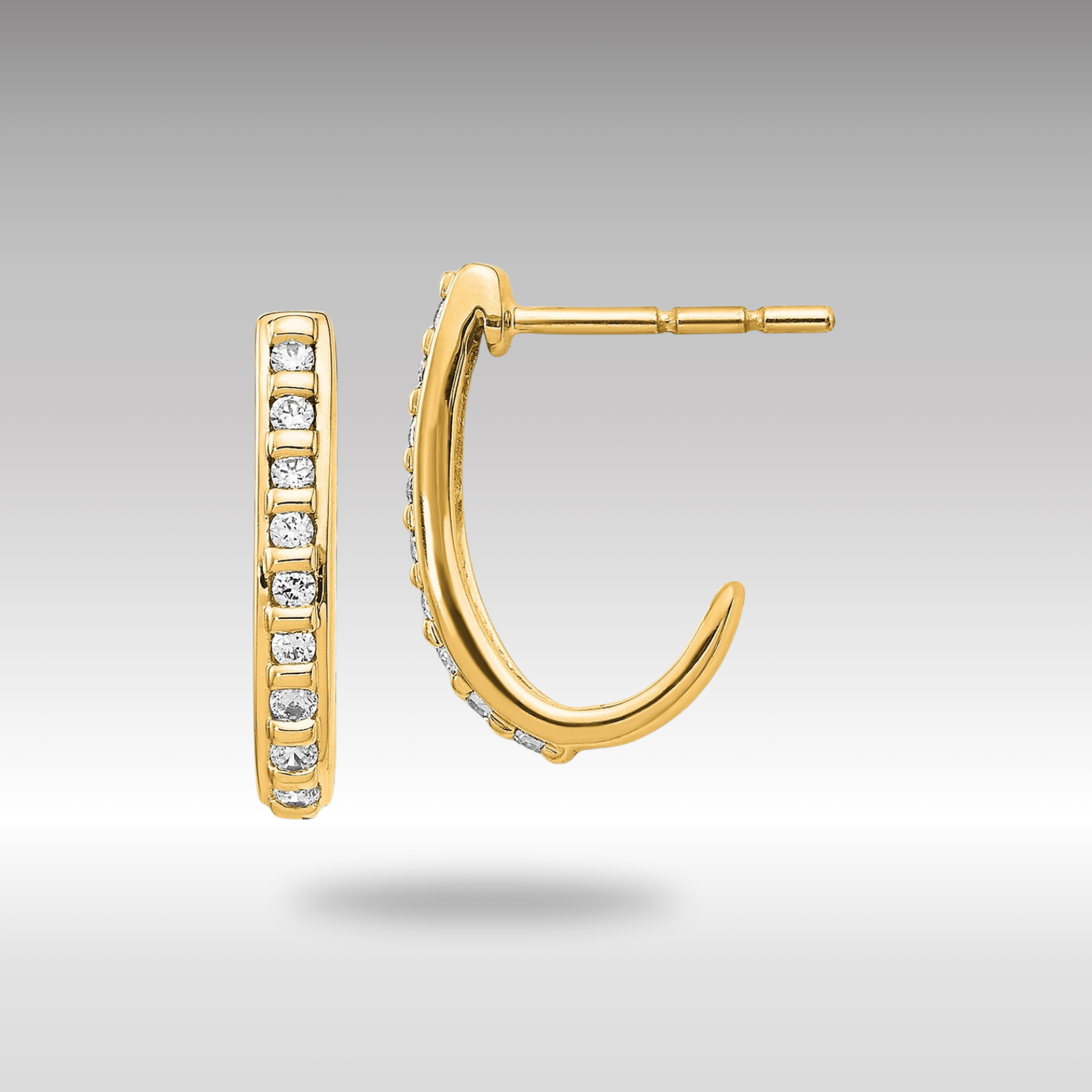 14K Gold Diamond J Hoop Post Earrings for Women - Elegant Dangle Earrings for Parties & Weddings | Model EM5493 020 YA | Perfect Gift for Birthday, Anniversary & Valentine's Day