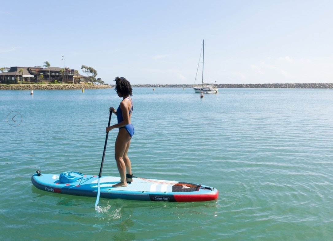 Freein 11' Explorer Inflatable Stand Up Paddle Board with Dual Action Pump & Camera Mount - Light Blue SUP Package for Lakes, Rivers & Ocean Paddling