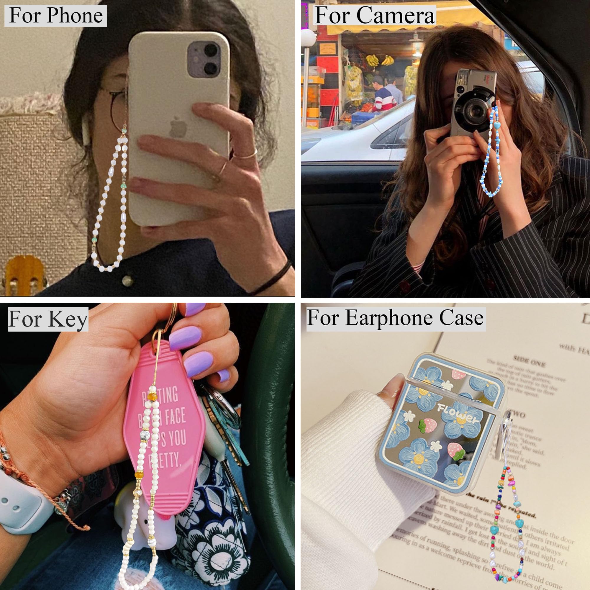 Handmade Beaded Phone Charm with Tether Tab - Adjustable Wrist Strap for iPhone Samsung Phone Cases | Cute Accessory for Keys, Bags & Everyday Carry