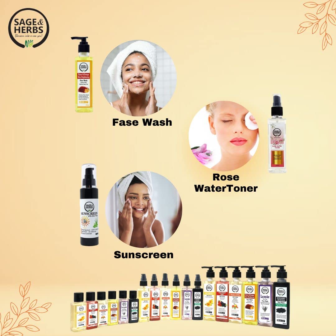 **Sage & Herbs Natural Brightening Kesar Orange Face Wash – Tan Removal & Skin Lightening, Reduces Dark Spots & Blemishes, 100ml – Perfect for Daily Glowing Skin Care Routine**