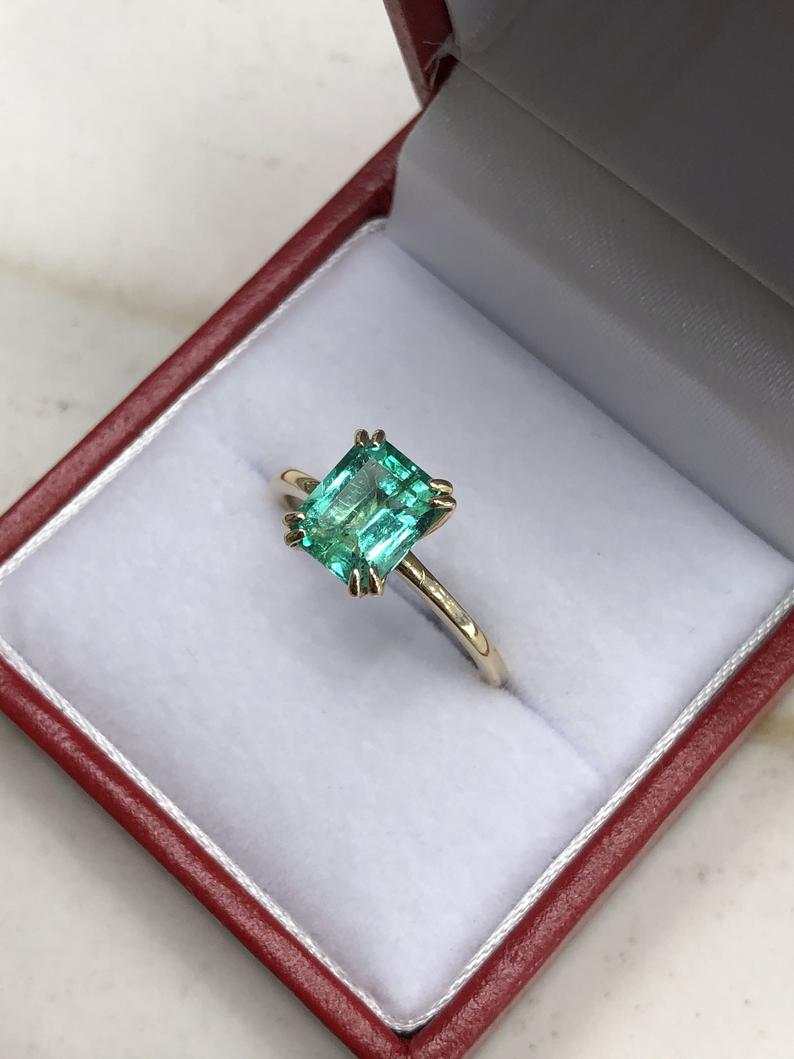 1.80 Carat Double Claw Prong Colombian Emerald Solitaire Ring in 14K Gold - Elegant Engagement & Wedding Jewelry for Women