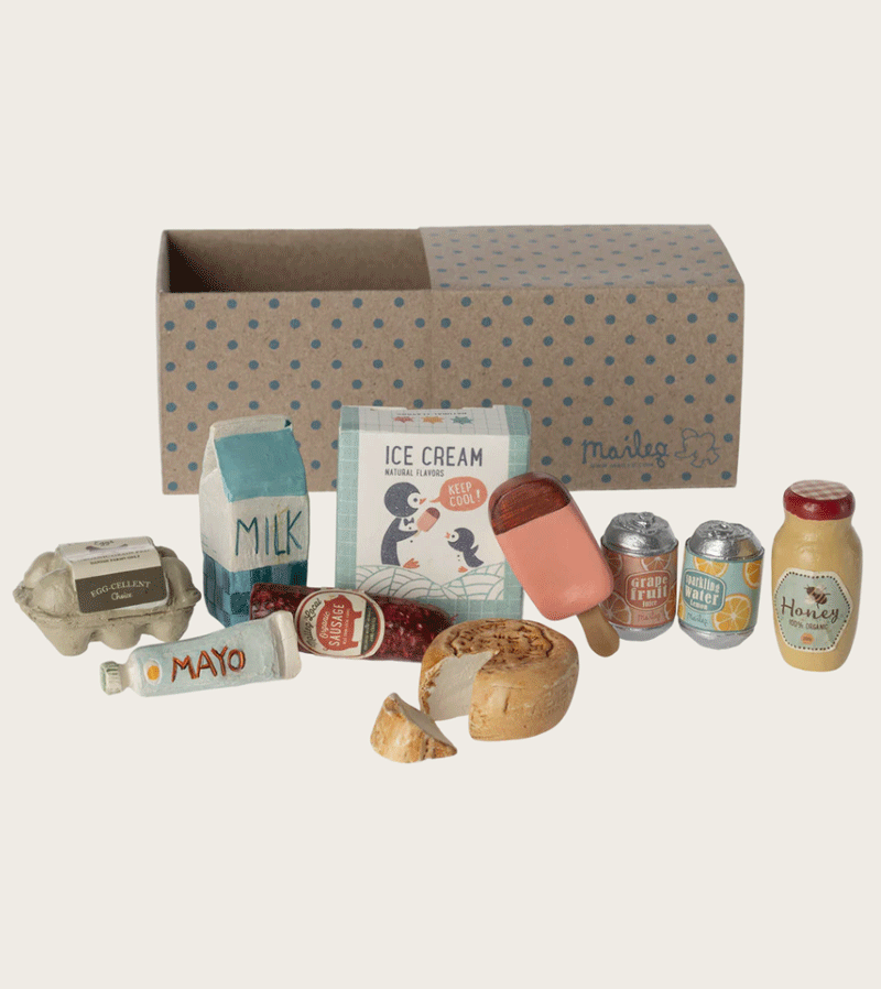2024 Miniature Grocery Box by Maileg - Adorable Tiny Food Playset for Dollhouses & Pretend Play - Perfect for Kids' Tea Parties & Collectors' Displays