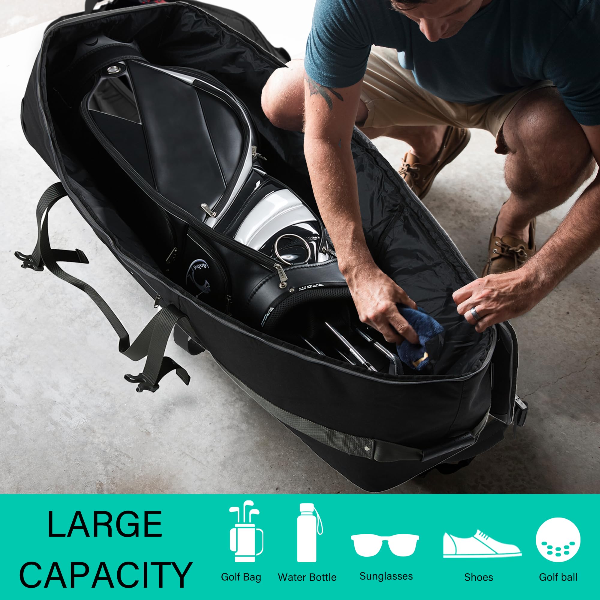 Premium 900D Heavy Duty Oxford Fabric Golf Travel Bag with Adjustable Support Rod & Wheels - Airline Approved Golf Club Case for Easy Transport (Perfect for Air Travel, Golf Tournaments & Vacation Storage)