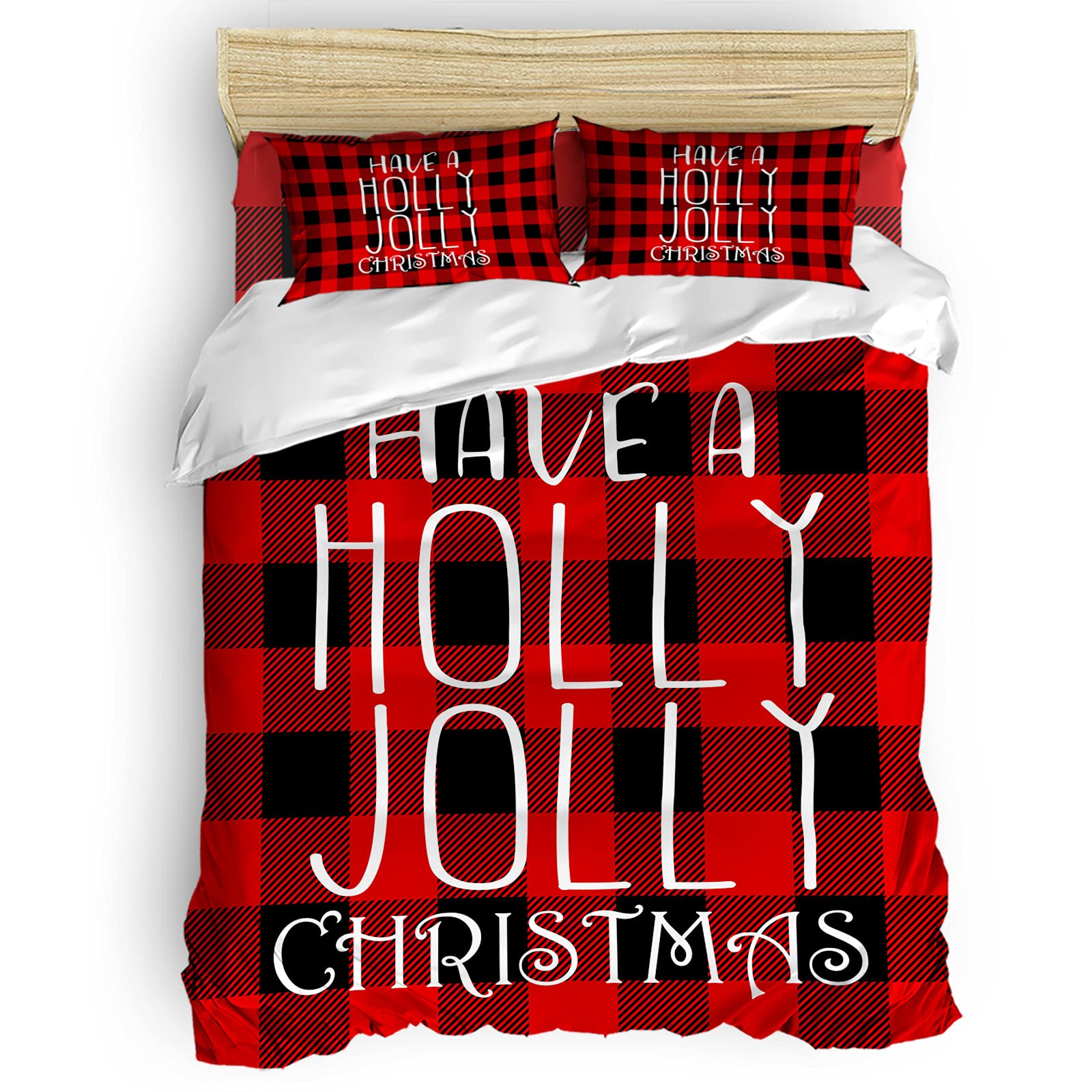 Funny Quote Duvet Cover Set Twin Size - 4 Piece Bedding Set with Red & Black Buffalo Check Comforter Cover, Fitted Sheet & Pillowcases - Perfect for Kids' Rooms, Dorm Decor or Cozy Bedroom Makeover