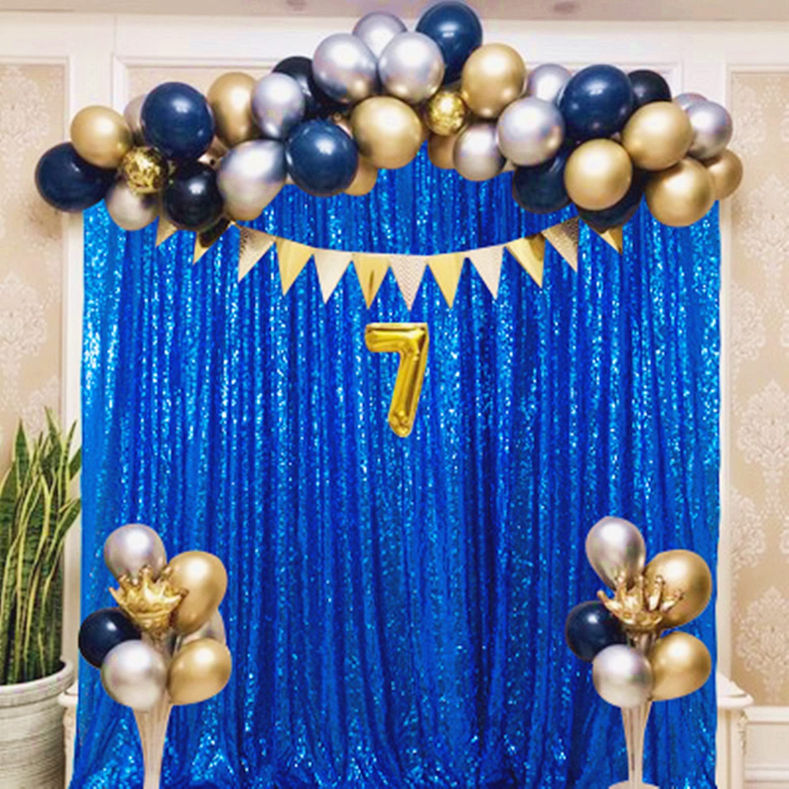 7ftx7ft Blue Sequin Backdrop Curtain - Sparkling Party Decor, Wedding Photo Background, Glittery Event Backdrop for Birthdays, Prom, Baby Showers & Home Decor