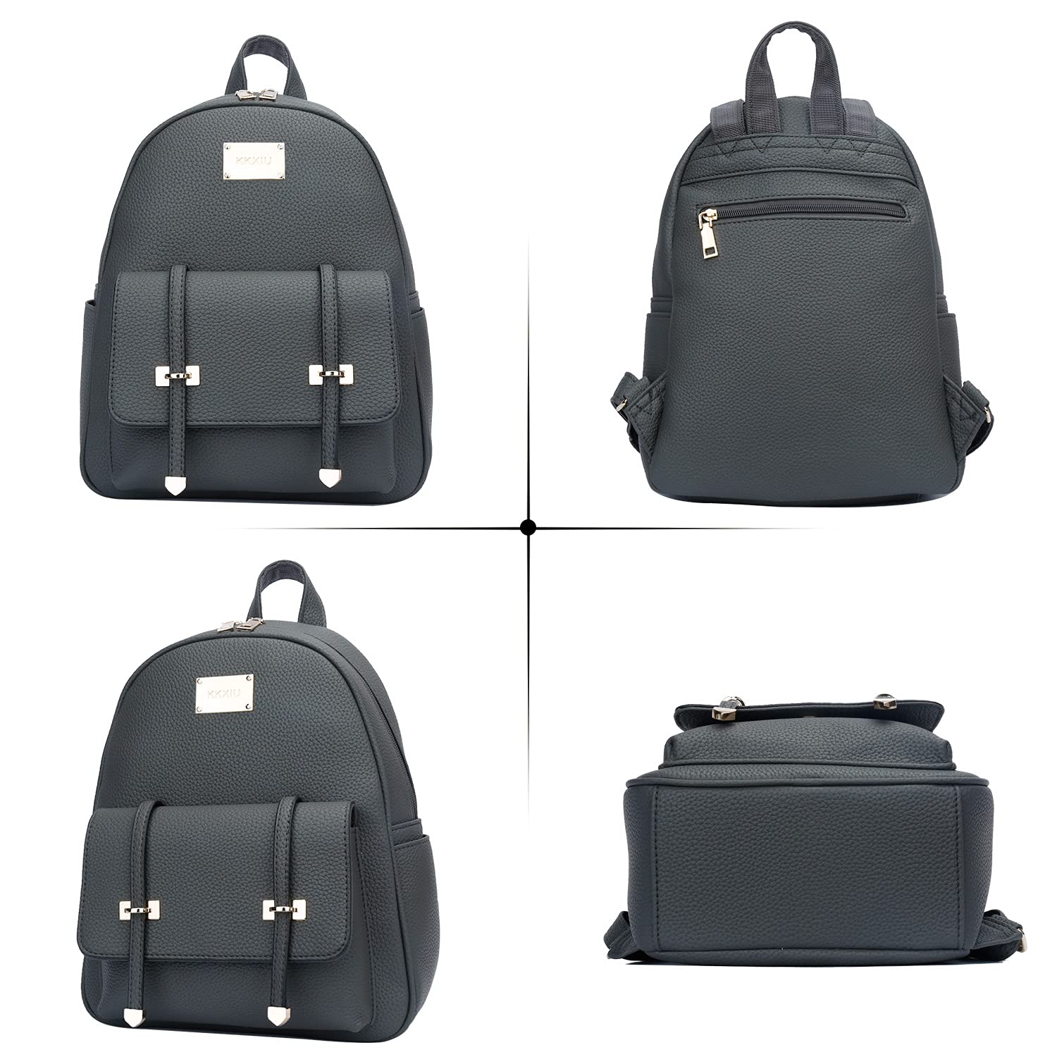 KKXIU Vegan Leather Mini Backpack for Girls & Teens - Cute Small Bookbag with Pompom, Stylish Daypack for School, Travel & Daily Use