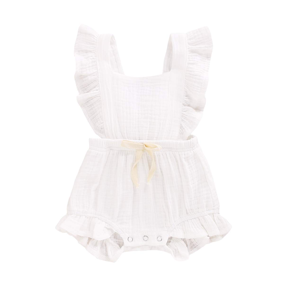 YOUNGER TREE Toddler Baby Girl Ruffled Sleeveless Romper - Soft Cotton Linen Summer Jumpsuit for Casual Wear | Perfect for Playdates, Beach Outings & Family Photos