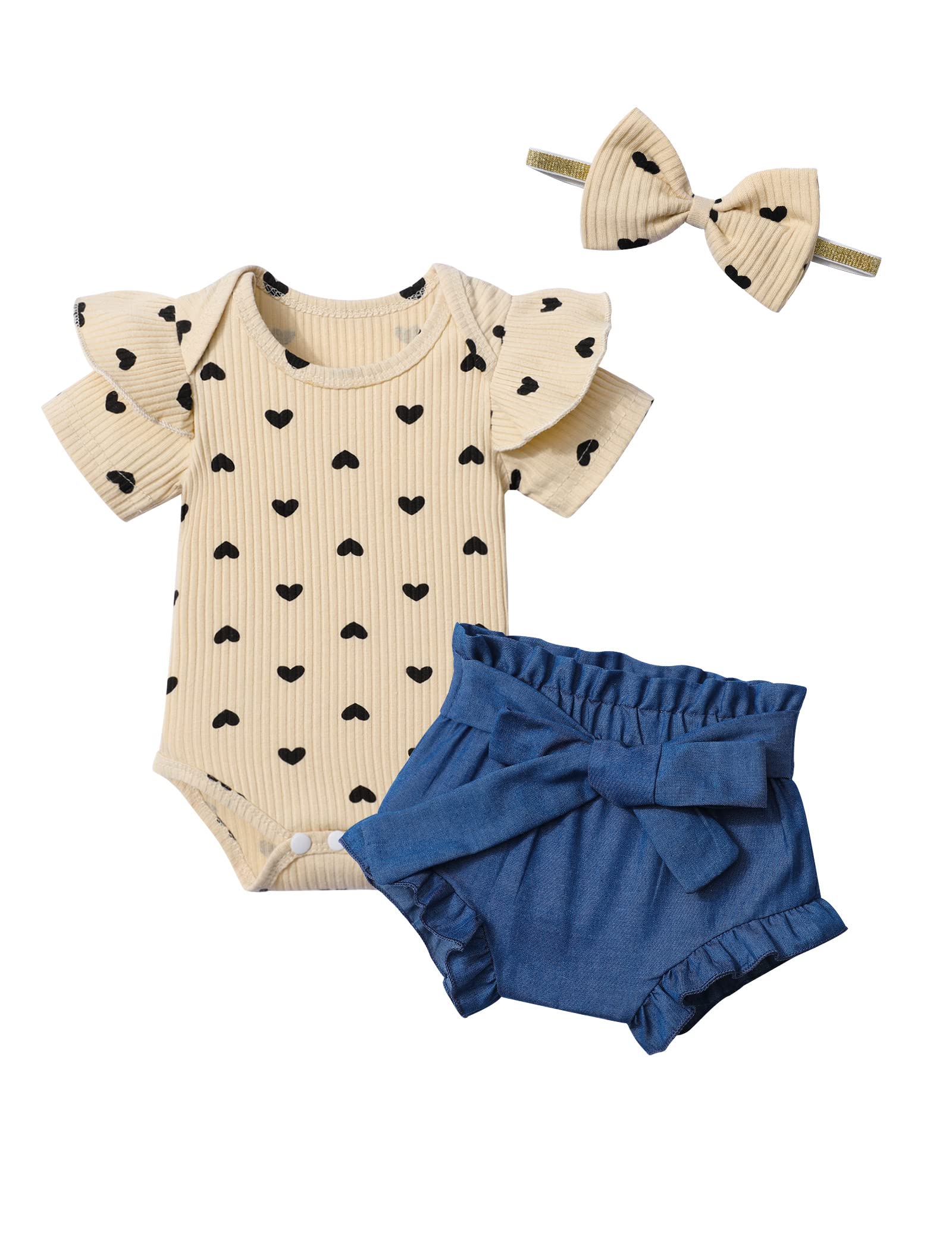Adorable Baby Girl Clothes Set - Short Sleeve Top & Summer Shorts with Cute Headband | Soft Cotton Outfit for Infant Girls 0-24 Months | Perfect for Playdates, Beach Trips & Photo Shoots