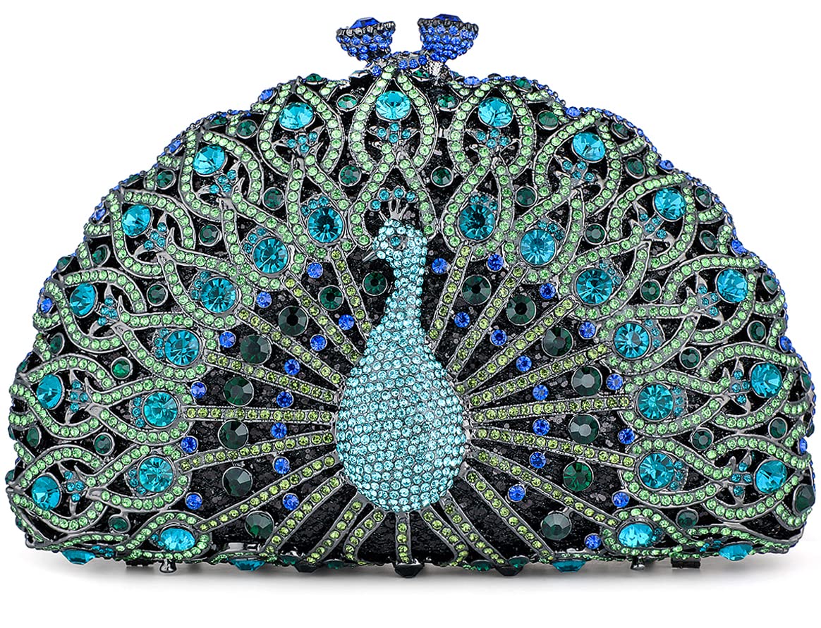 Sparkly Peacock Rhinestone Crystal Evening Clutch Bag for Women - Luxury Wedding Party Purse, Bride Accessory | Perfect for Evening Galas, Prom Nights & Special Occasions