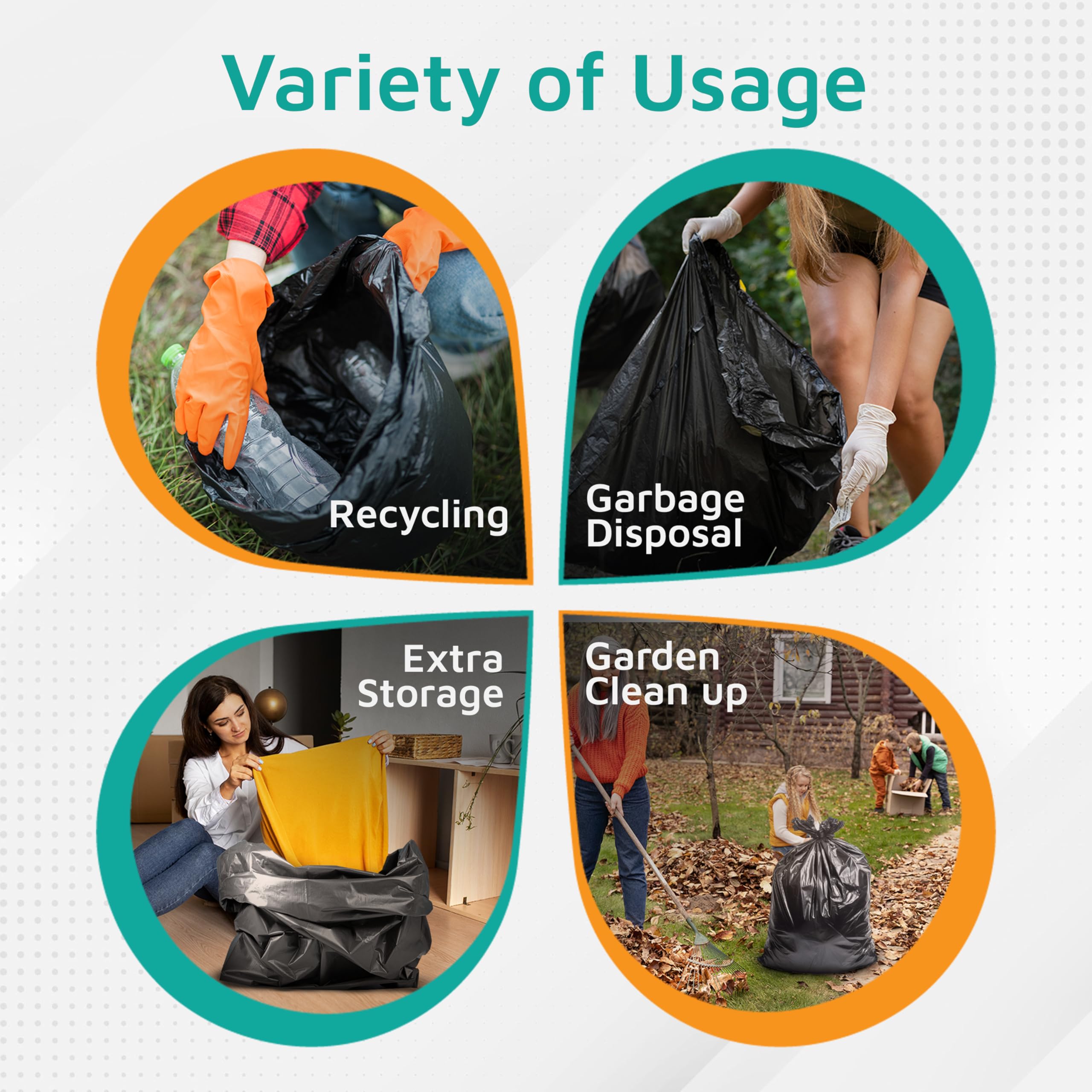 Heavy Duty 64-Gallon Trash Bags - 1.5 Mil Thick Black Garbage Bags for Kitchen & Outdoor Use (50
