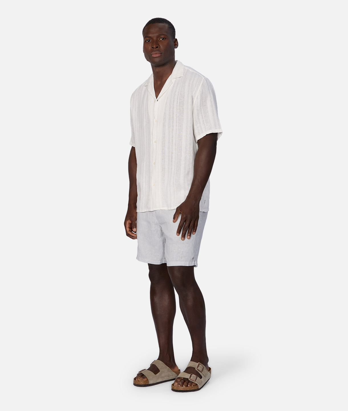 Catanza Striped Short Sleeve Linen Shirt for Men - Breathable Summer Casual Wear - Perfect for Beach Outings, Vacation & Outdoor Activities - White