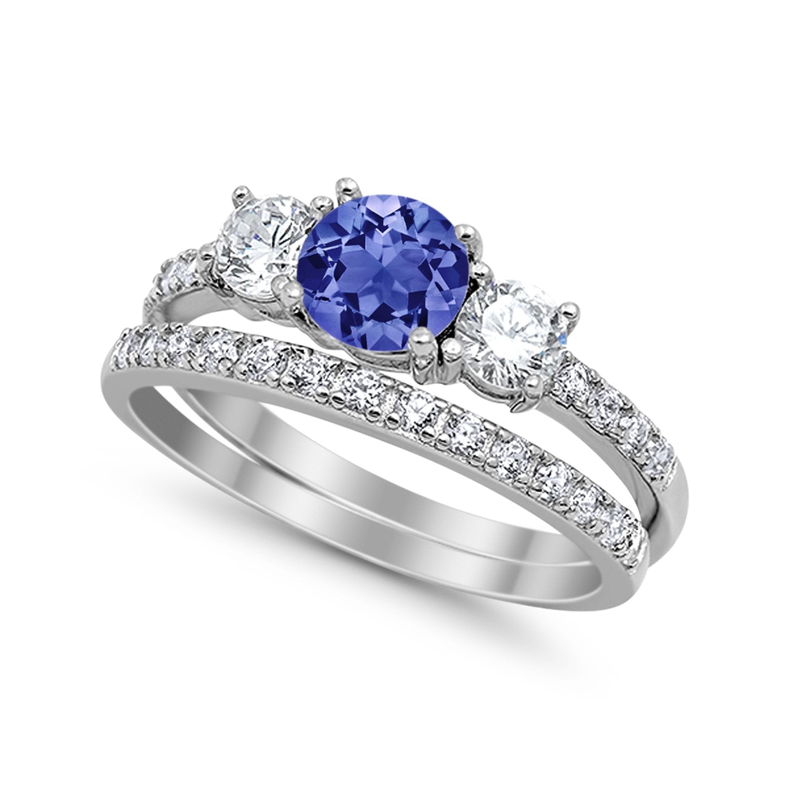 3 Stone Wedding Bridal Ring Set - 925 Sterling Silver Cubic Zirconia Engagement Rings for Women - Perfect for Proposals, Anniversaries & Special Occasions