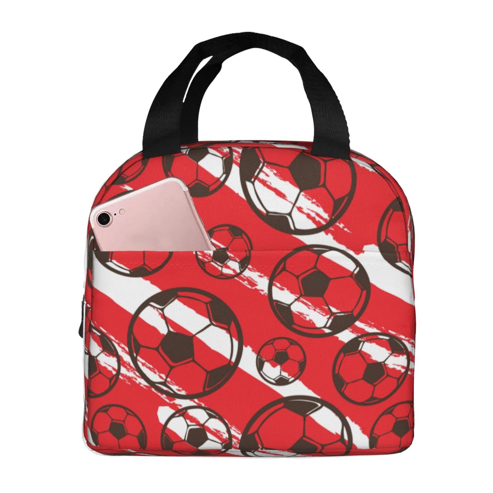 Red Insulated Portable Lunch Bag for Football & Soccer Fans - Reusable Cooler Tote for Men & Women - Perfect for Picnic, Hiking, Travel, Work, School & Office