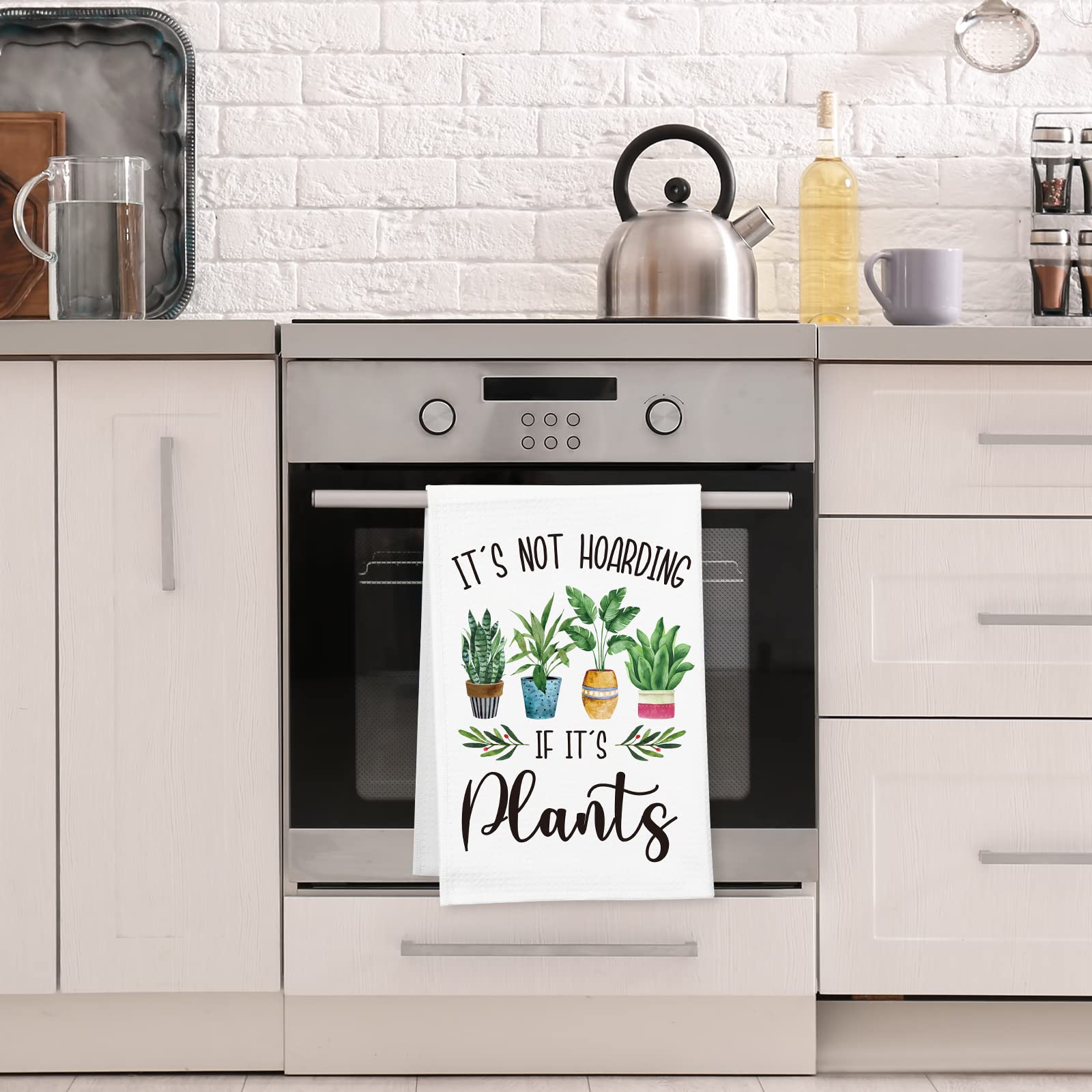 Tatuo 4-Piece Funny Kitchen Towel Set with Plant Sayings - Absorbent Waffle Weave Hand & Tea Towels - Cute Housewarming Gift for Plant Lovers (Perfect for Kitchen Decor, Hostess Gifts & Coffee Bar Accessories)