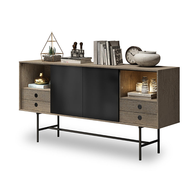 BAYLEN 63-Inch Sideboard Buffet Cabinet with Storage - Warm Oak & Black Finish for Dining Room, Living Room, or Entryway Organization