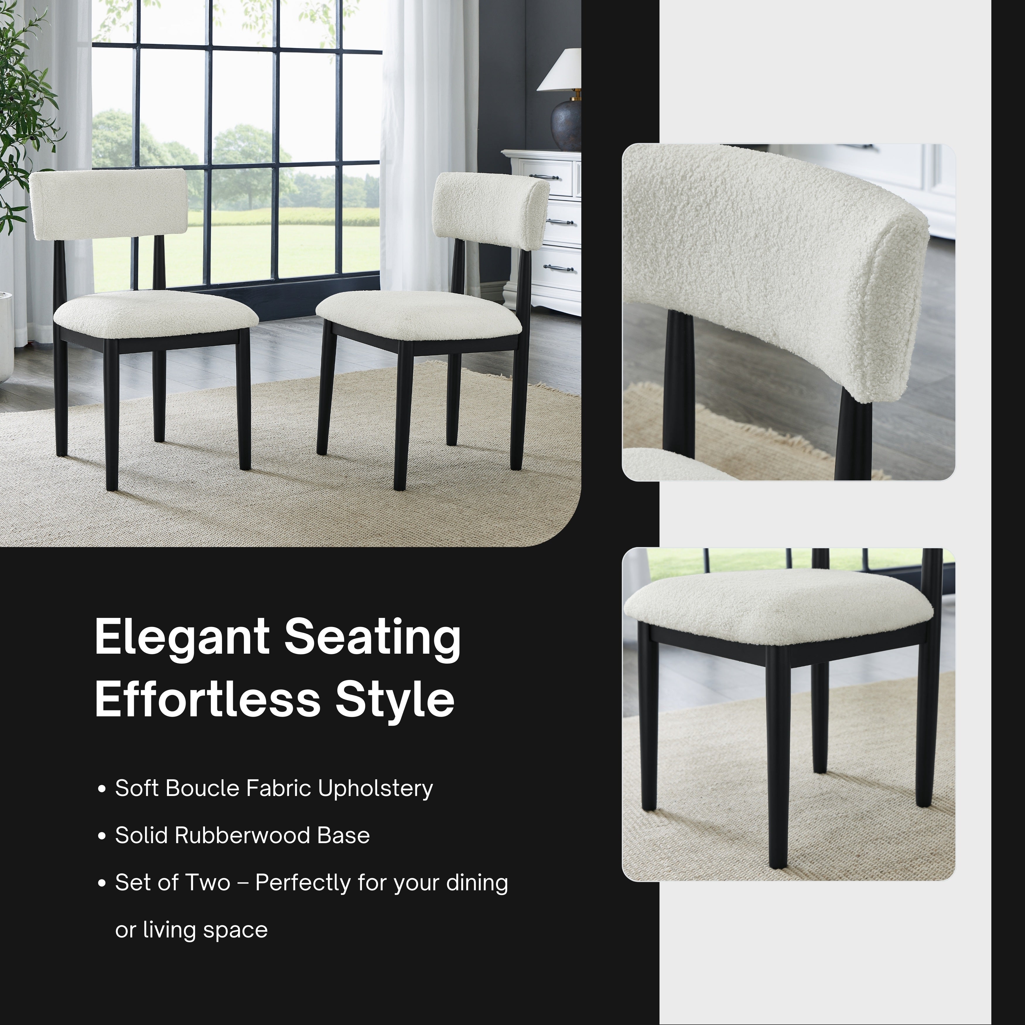 Roundhill Furniture Ellis Boucle Upholstered Dining Chairs Set of 2 - Modern Velvet Accent Chairs for Kitchen, Dining Room & Home Decor