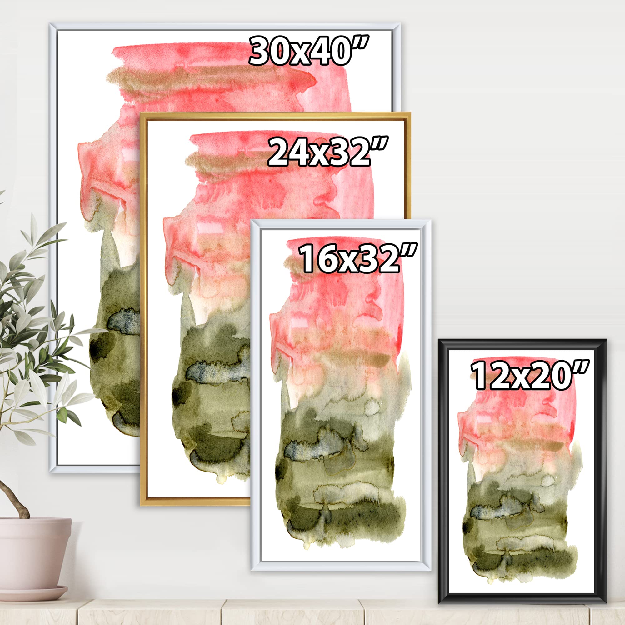 DesignQ Pink Red Green Abstract Clouds Framed Canvas Wall Art Print - Modern Home Decor for Living Room, Bedroom & Office