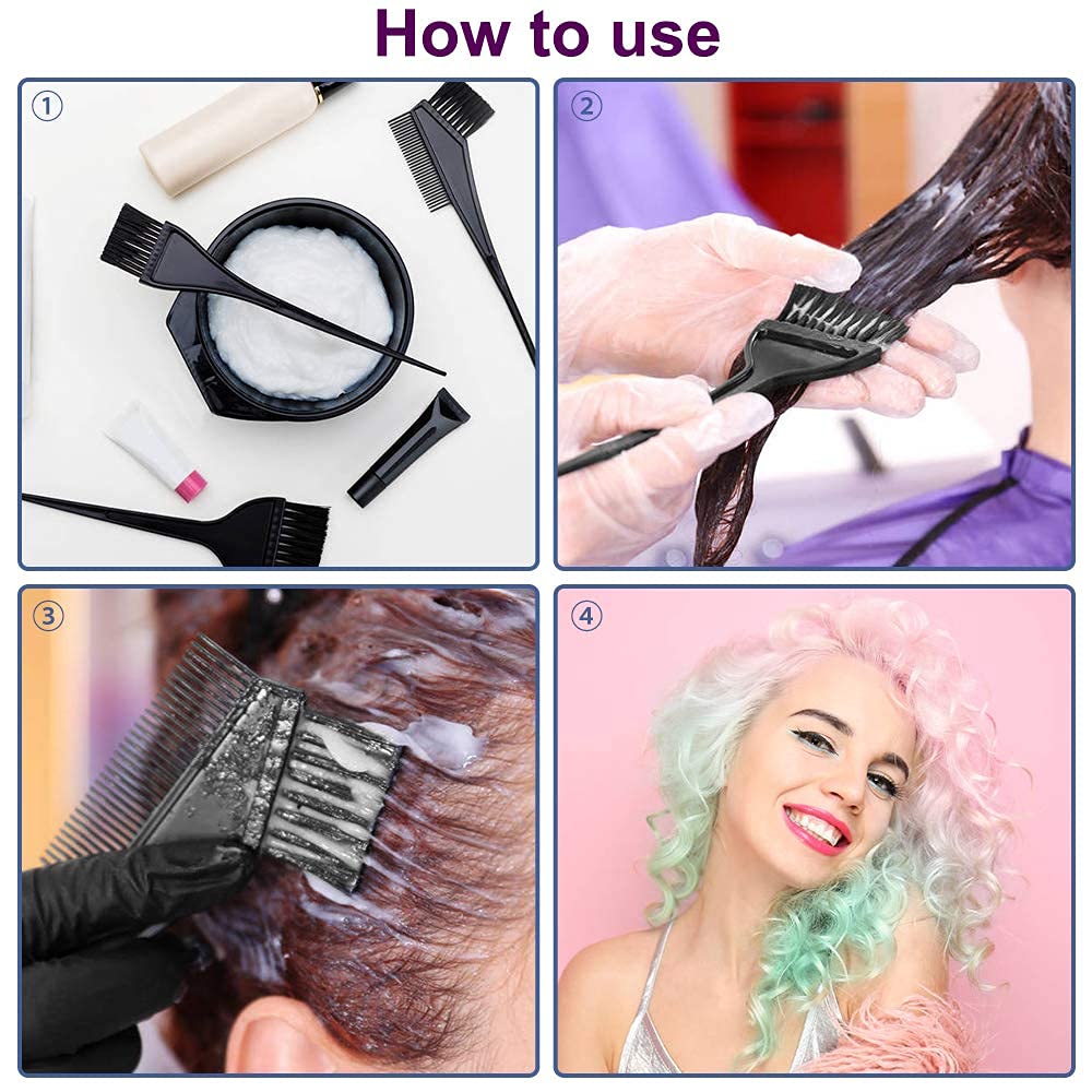 4Pcs Hair Dye Brush and Mixing Bowl Set - Professional Hair Coloring Tools Kit with Tint Comb for Salon & Home Use - Perfect for DIY Hair Coloring, Highlights, and Root Touch-Ups