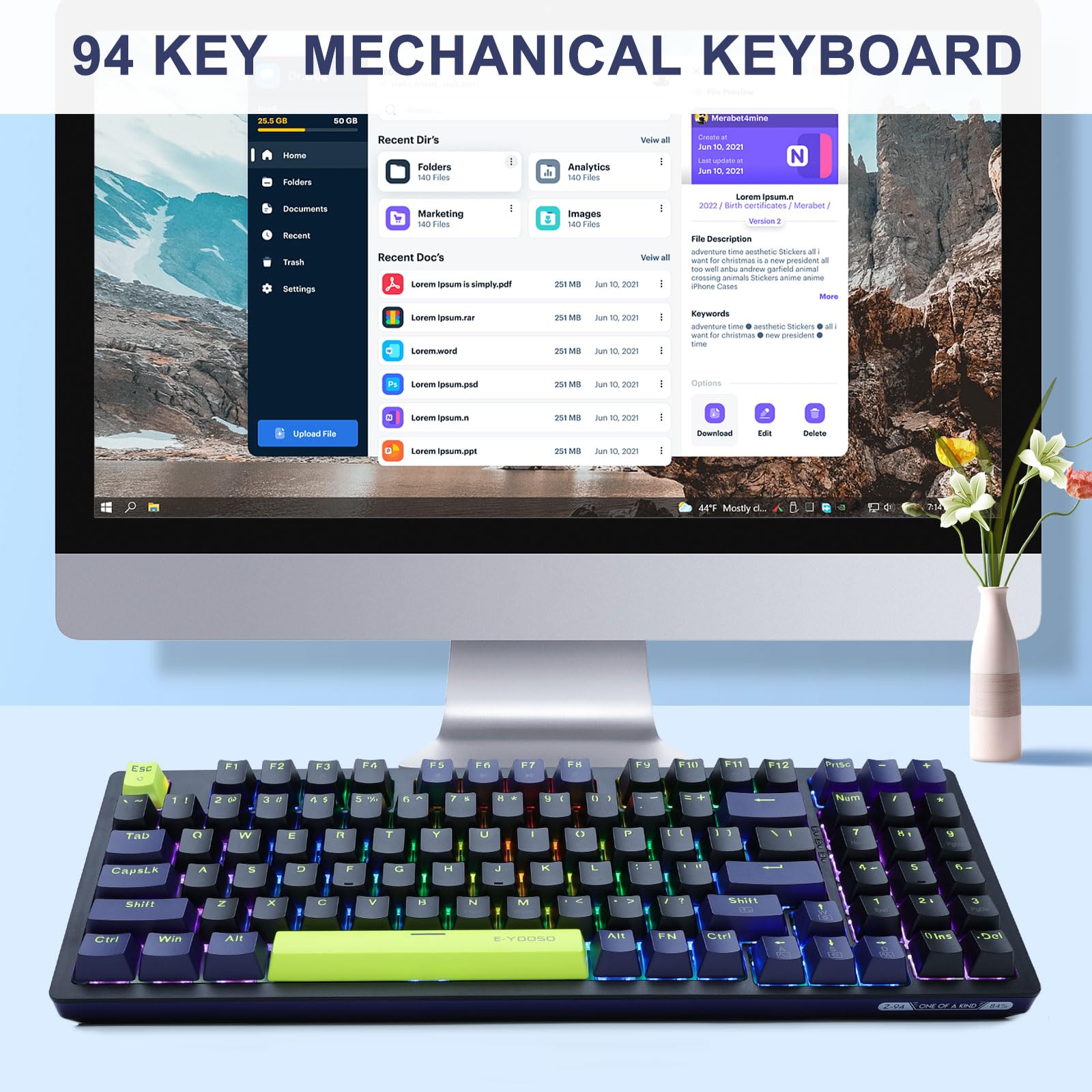 E-YOOSO Z-94 Mechanical Gaming Keyboard with Rainbow Backlit - 94 Key Compact Keyboard for PC, Mac, Laptop - Red Switches for Fast Typing & Gaming - Perfect for Office Work, Esports & Streaming
