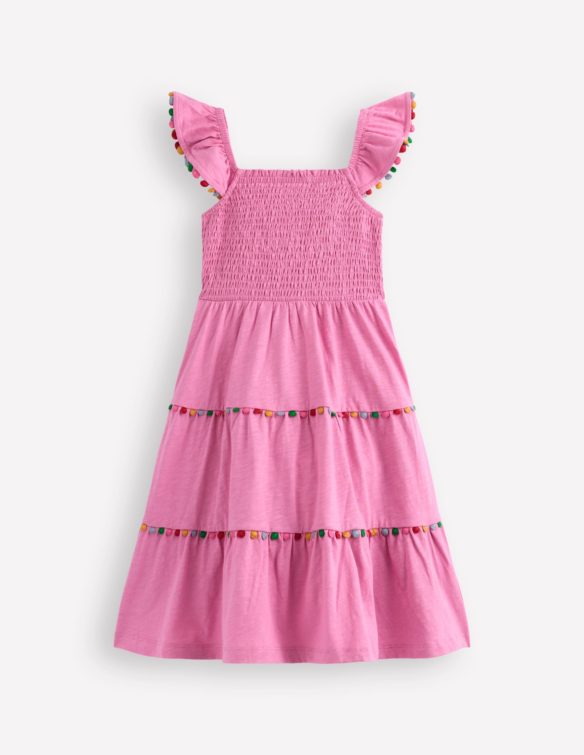 Addison Twirly Pom Dress for Girls - Pink Floral Party Dress with Puff Sleeves | Perfect for Birthday, Easter & Special Occasions