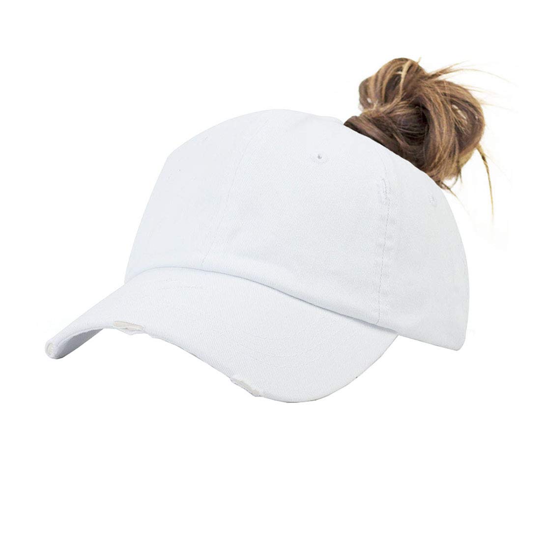 Vintage Distressed Washed Twill Baseball Cap for Women - Retro Ponytail Hat for Casual Wear, Outdoor Sports & Fashion Accessories