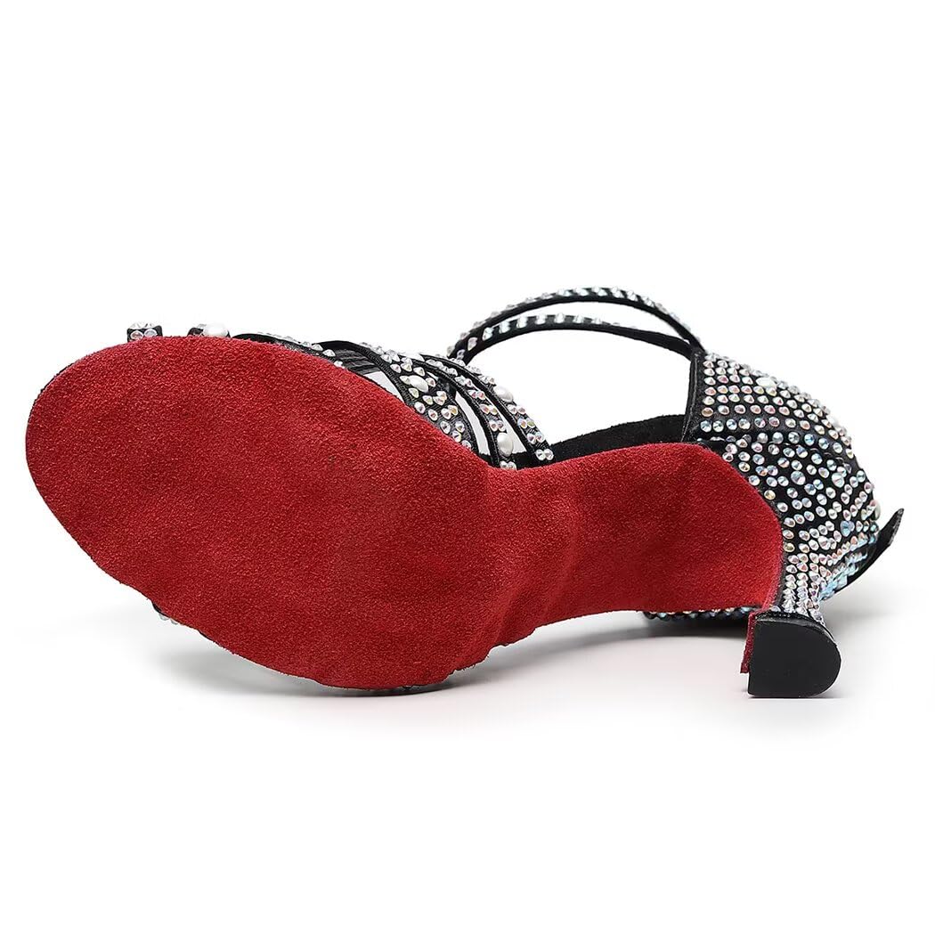 Sparkly Women's Rhinestone Salsa Dance Shoes - Comfortable Ballroom Latin Dance Shoes with Satin Finish for Bachata, Tango & Social Dancing | Perfect for Performances, Practice & Dance Classes