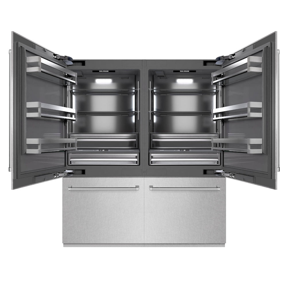 ZLINE 72 Inch 39.6 Cu Ft French Door Built-In Bottom Freezer Refrigerator with Water Dispenser & Ice Maker - Satin Stainless Steel & Graphite Gray Interior (GRBIT SN 72) - Perfect for Modern Kitchens & Open Concept Homes