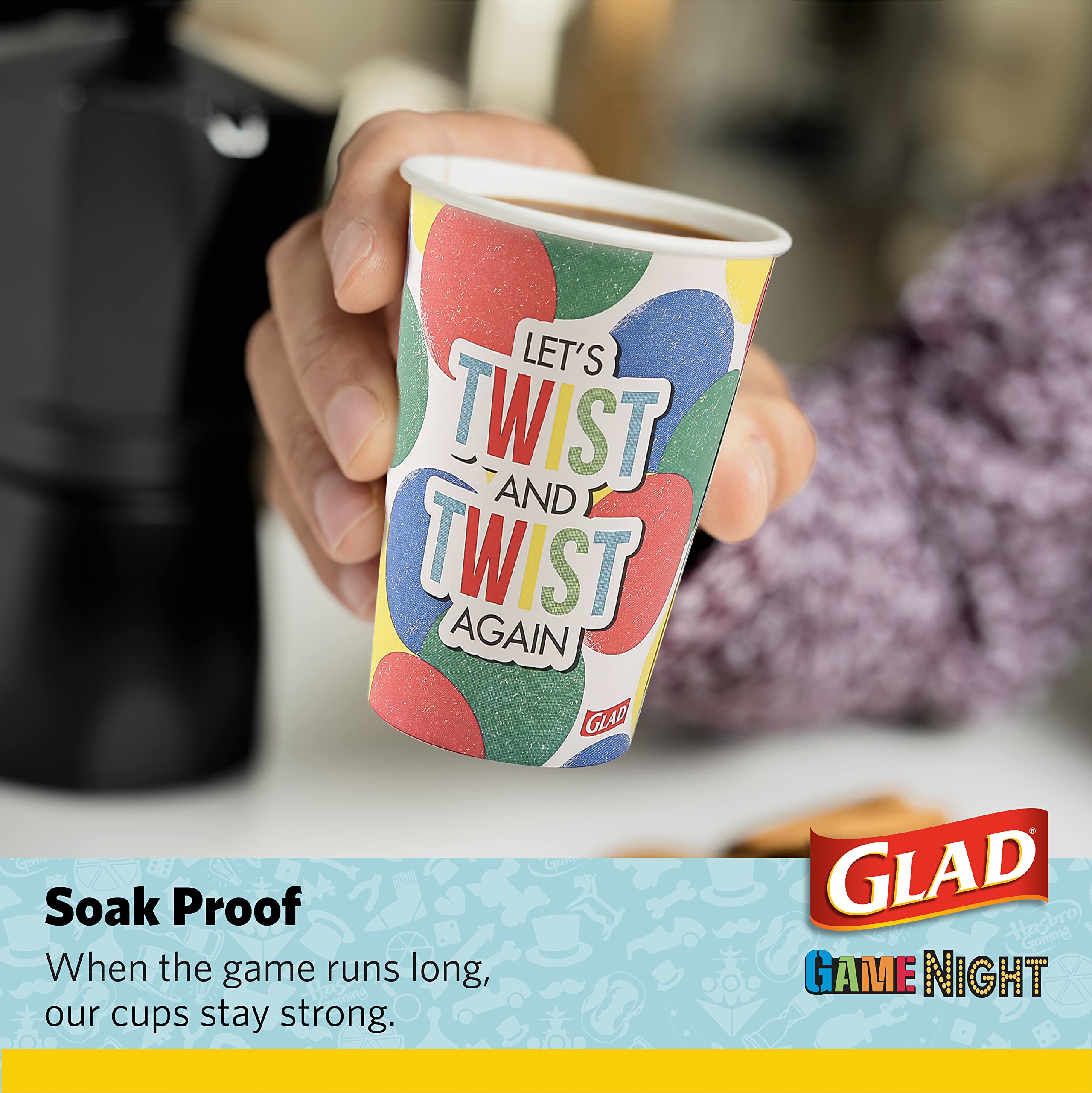 **Glad Game Night Twister Disposable Paper Cups – 12 oz, 20 Count | Classic Board Game Party Supplies for Family Game Night, Kids Birthday & Outdoor Gatherings**