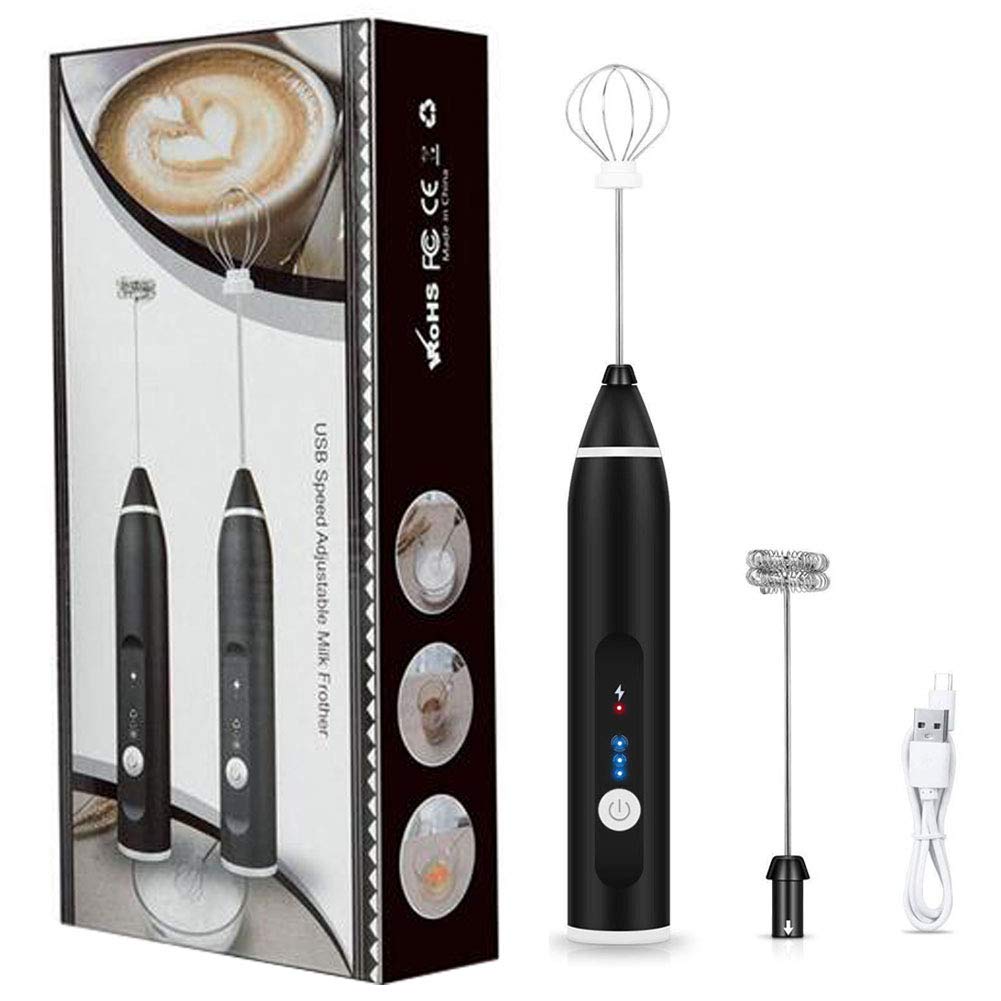 Sanwooden Rechargeable Electric Milk Frother - Handheld Foam Maker for Coffee, Matcha, Hot Chocolate & Milk - Kitchen Blender for Eggs & Cream - Perfect for Lattes, Cappuccinos & Baking (Black)