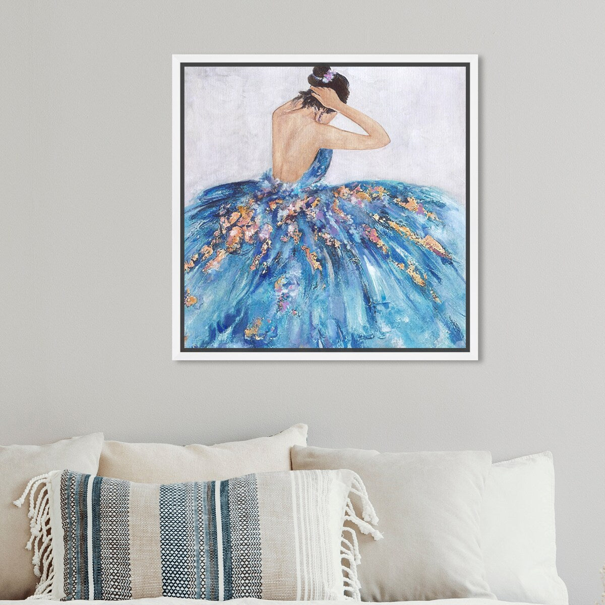 Elegant Blue Princess Dress Glam Canvas Wall Art Print - Festive & Stylish Home Decor for Bedroom, Living Room, or Nursery