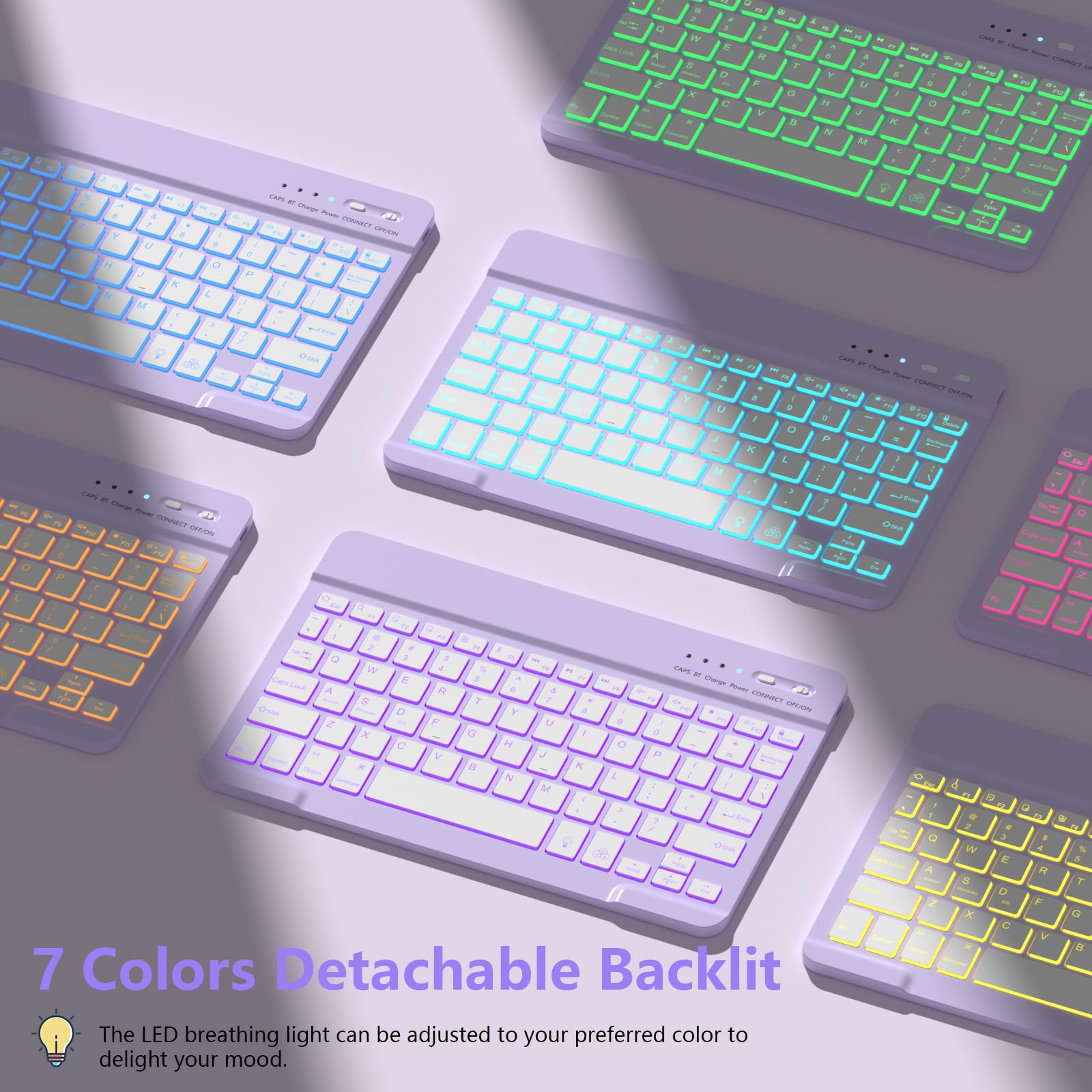 FUWANG Detachable Backlit Keyboard Case for iPad 9th/8th/7th Gen 10.2 inch, iPad Pro 10.5 & iPad Air 3rd Gen - 7 Color LED Backlight with Stand & Apple Pencil Holder | Perfect for Work, Study & Travel