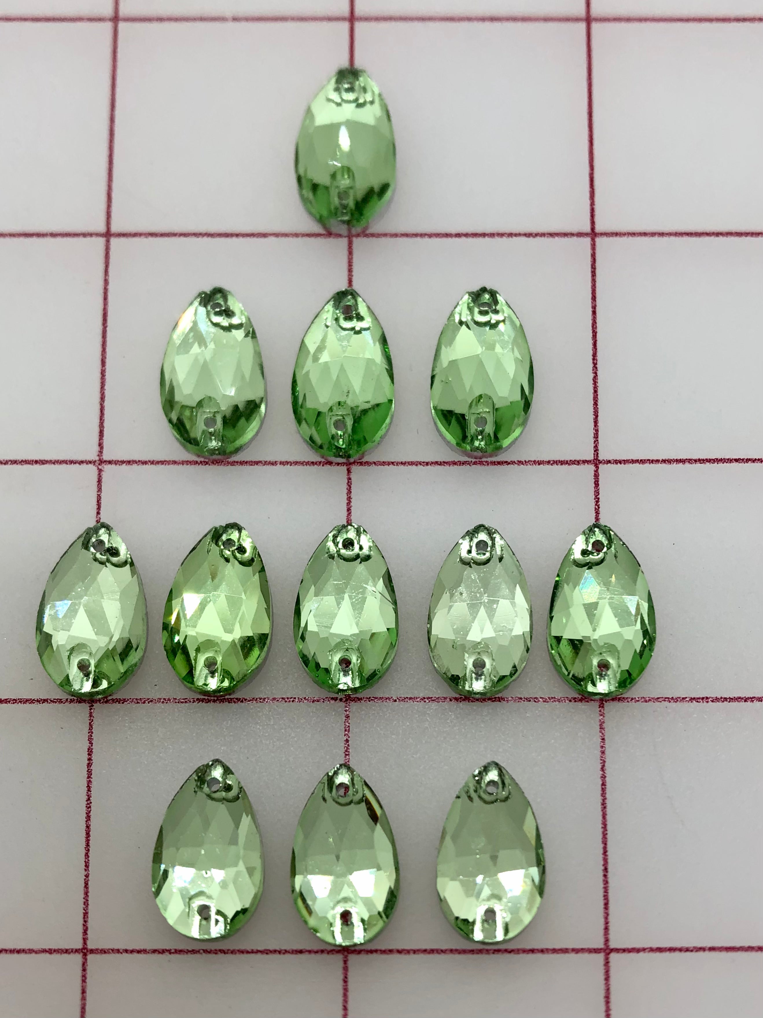 10x18mm Czech Bright Cut Peridot Pear Shape Rhinestones - Sew On Flatback Gems for DIY Jewelry, Costumes & Crafting