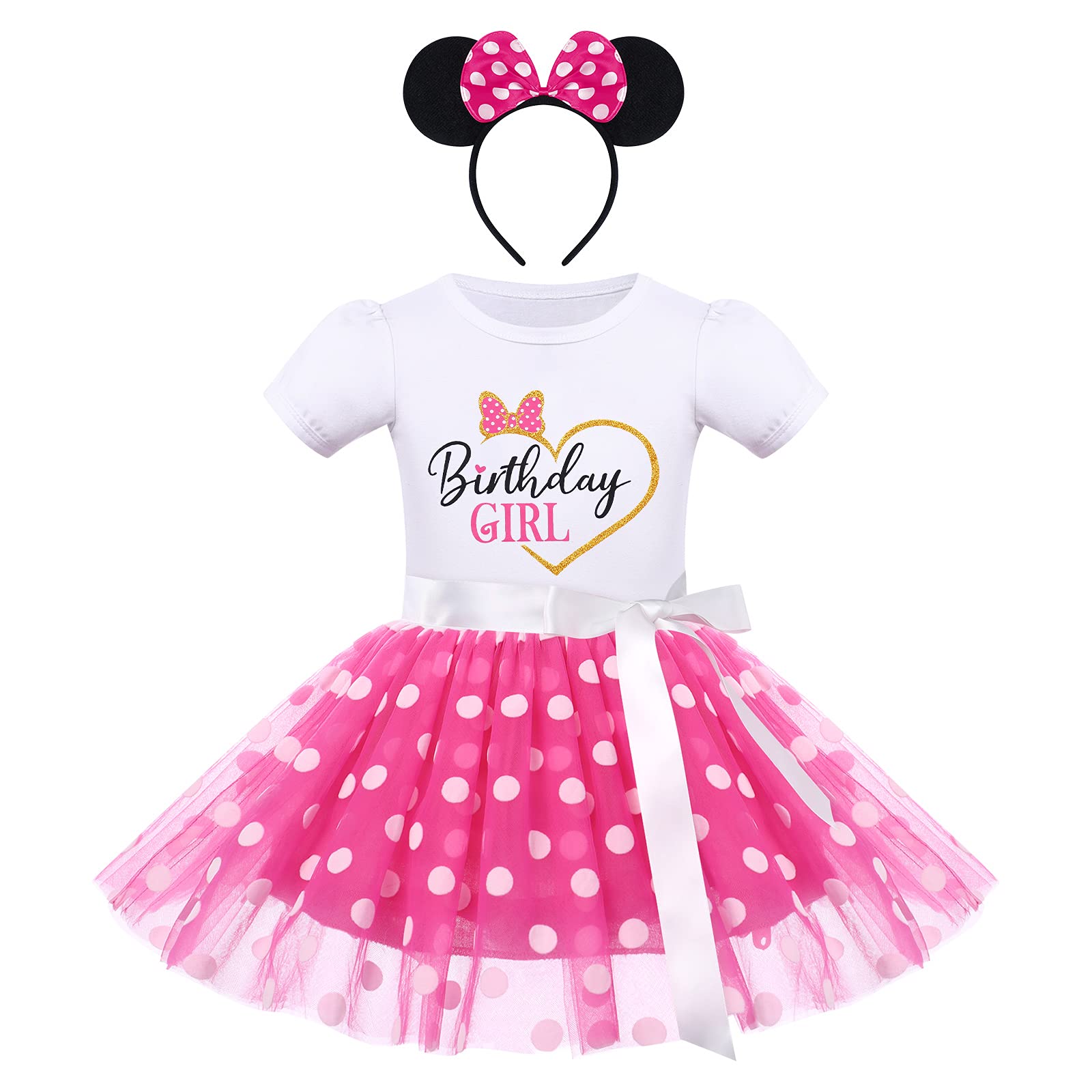 Adorable Mouse-Themed Birthday Outfit for Baby Girls - Polka Dot Dress & Tutu Skirt with Mouse Ears Headband - Perfect for Cake Smash Photo Shoots, 1st Birthday Parties & Dress-Up Play