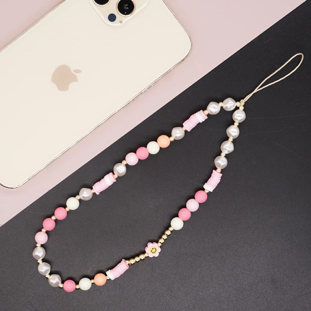 Cute Beaded Phone Lanyard Wrist Strap - Kawaii Smiley Face Rainbow Pearl Bracelet Keychain for Women | Anti-Lost Phone Accessory & Decoration | Perfect for Work, Travel, and Everyday Use