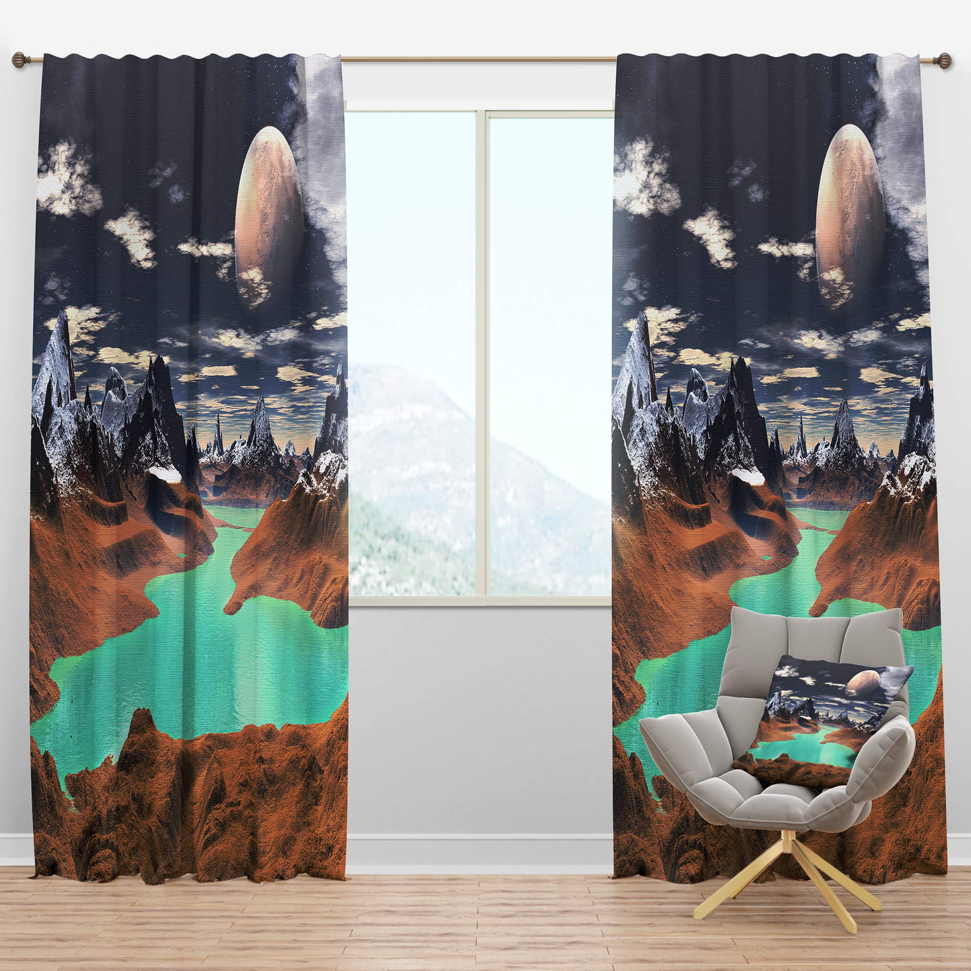 DesignQ Blackout Curtains 'The Green Lake Planet' - Thermal Insulated Single Panel (52x120 inches) for Bedroom & Living Room - Noise Reducing & Energy Saving Window Drapes for Better Sleep & Home Decor