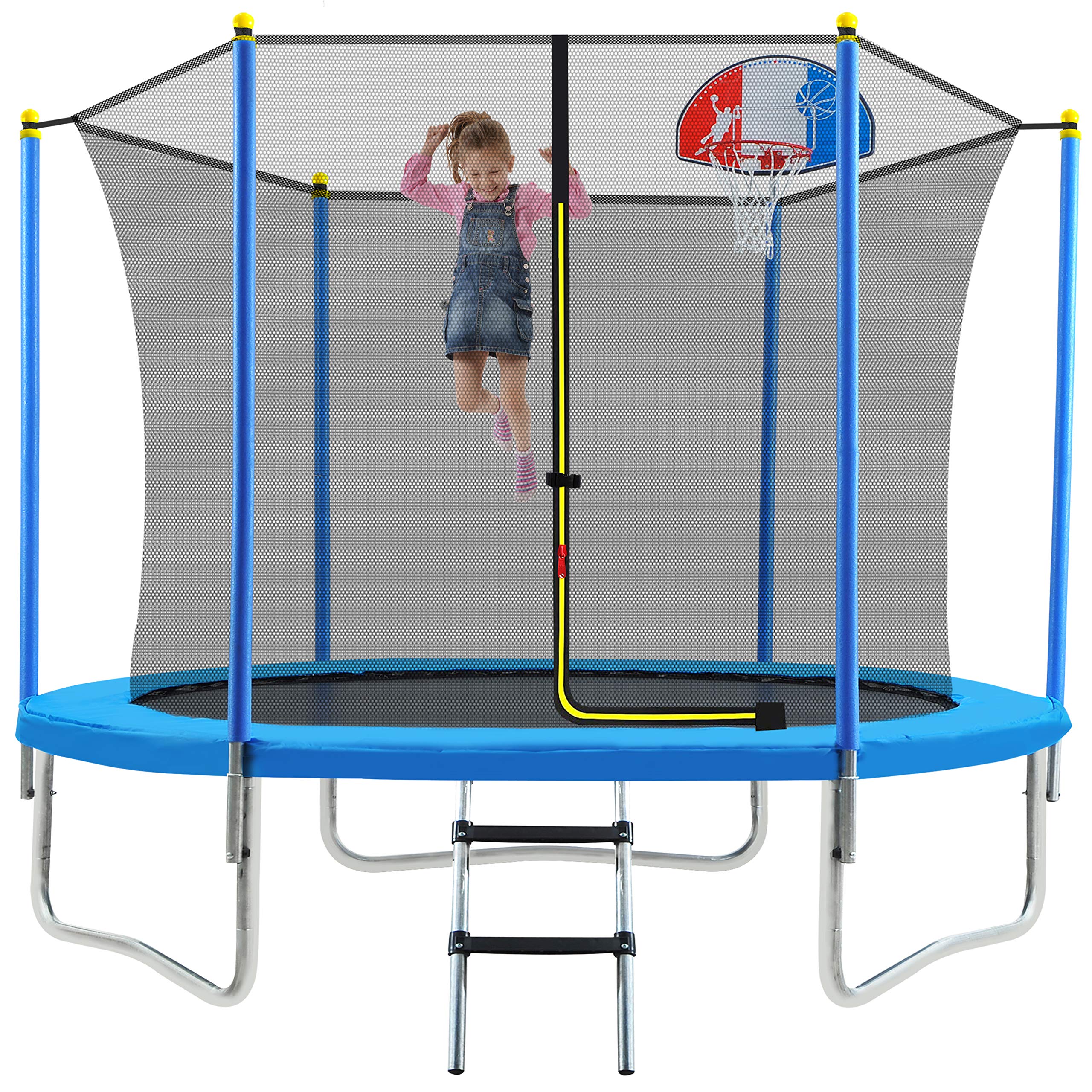 YORIN 1000LBS Capacity 8FT/10FT/12FT/14FT/15FT Trampoline for Kids & Adults - Heavy Duty Round Outdoor Trampoline with Safety Enclosure Net, Basketball Hoop & Durable Springs - Perfect for Family Backyard Fun, Exercise & Outdoor Recreation
